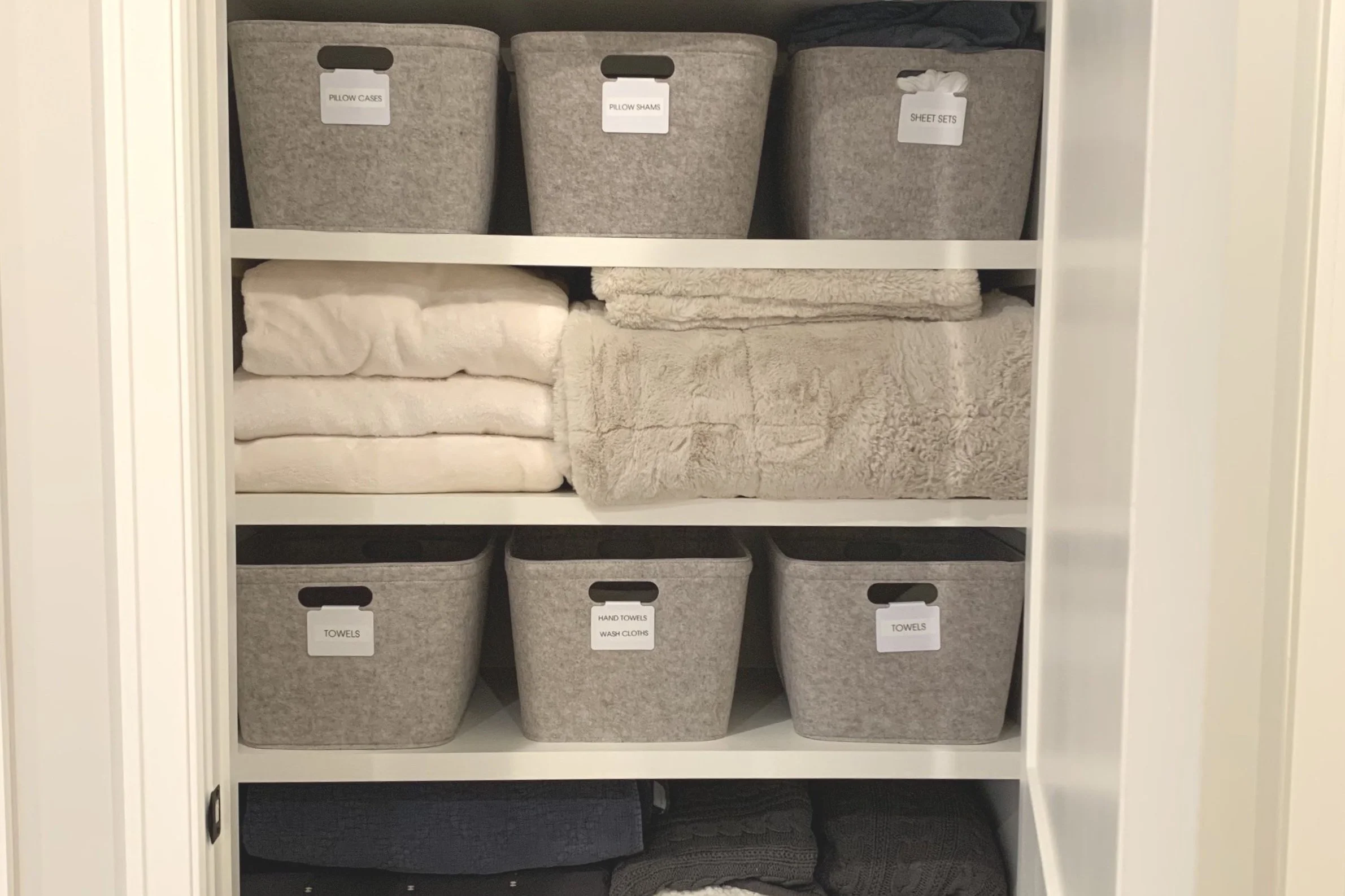 Organized Linen Closet with Bins The Cliffs at Walnut Cove