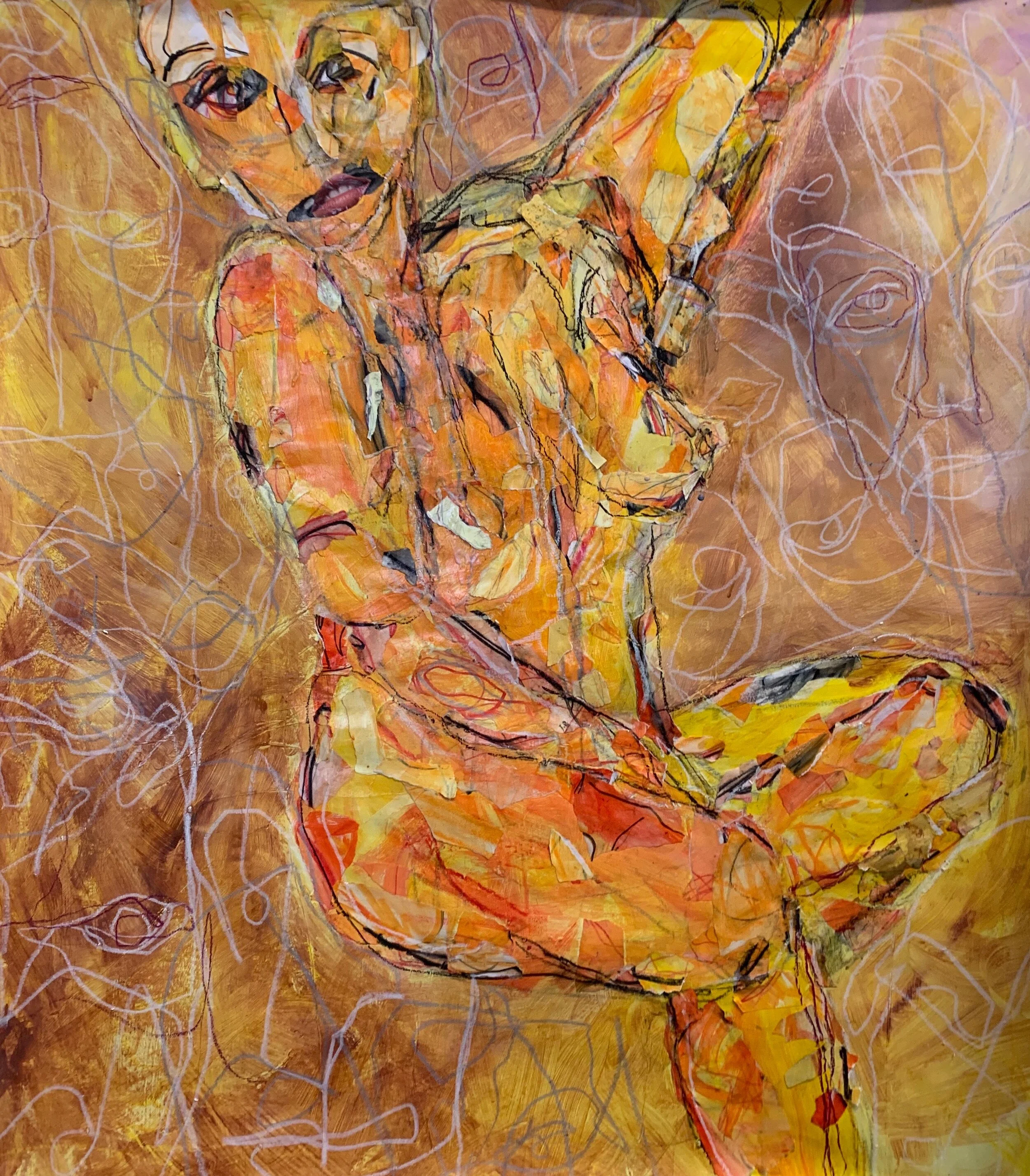 Fall From Grace, 38" x 38", Mixed Media on Rendr paper