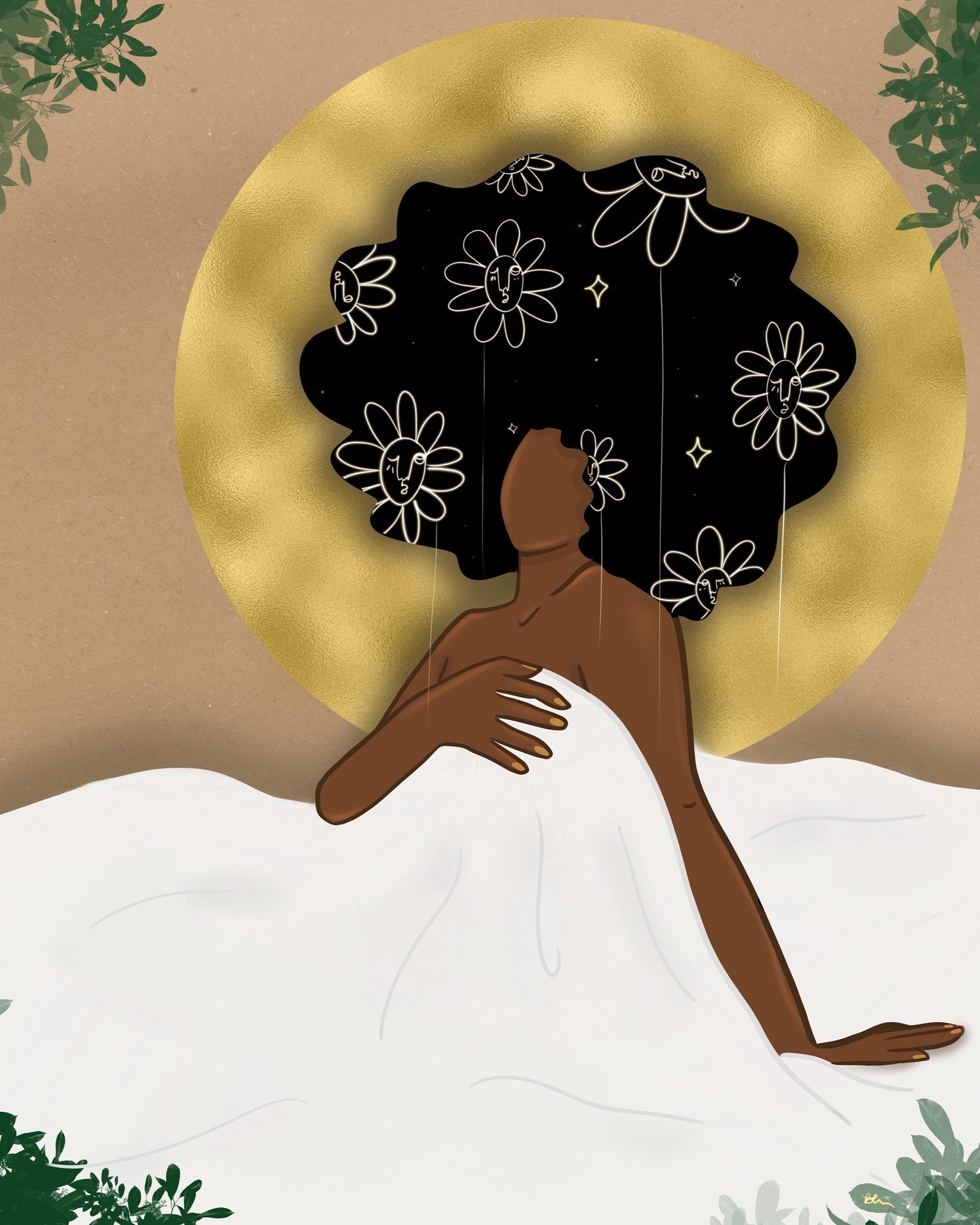 Wake Up" Black Woman Art Print - Floral Beauty, Boho Charm, and Versatile  Wall Art  B. Peppers Art