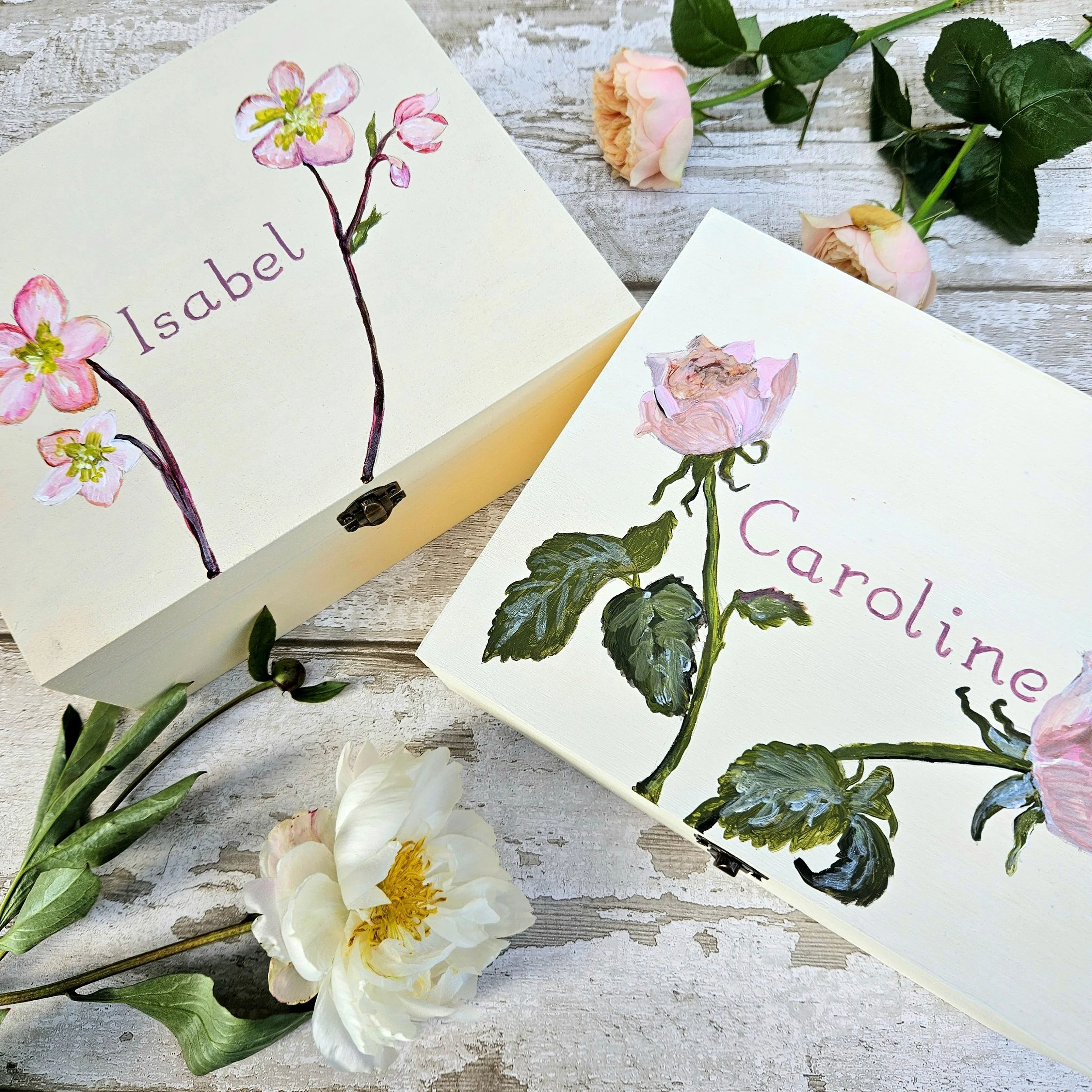 Painting Botanical Wooden Boxes with Names - Farnham Maltings