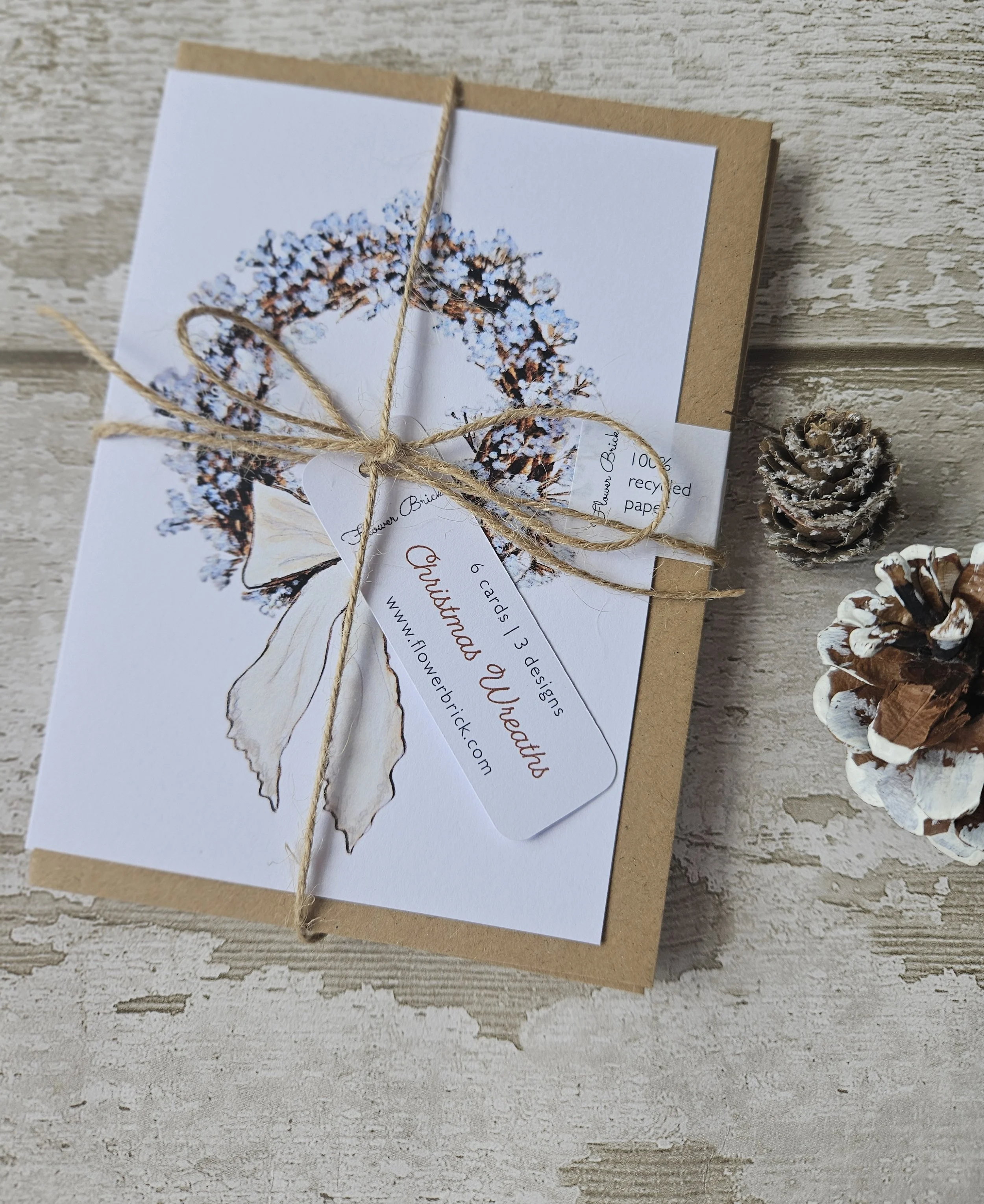 6 Pack A6 100% Recycled "Christmas Wreaths" Greeting Cards
