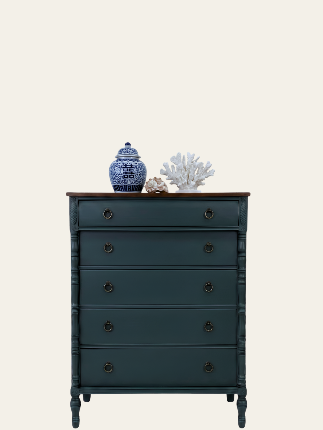 Estuary furniture paint by Mélange Paints shown on a refined painted furniture or cabinetry project with water and shadow character.