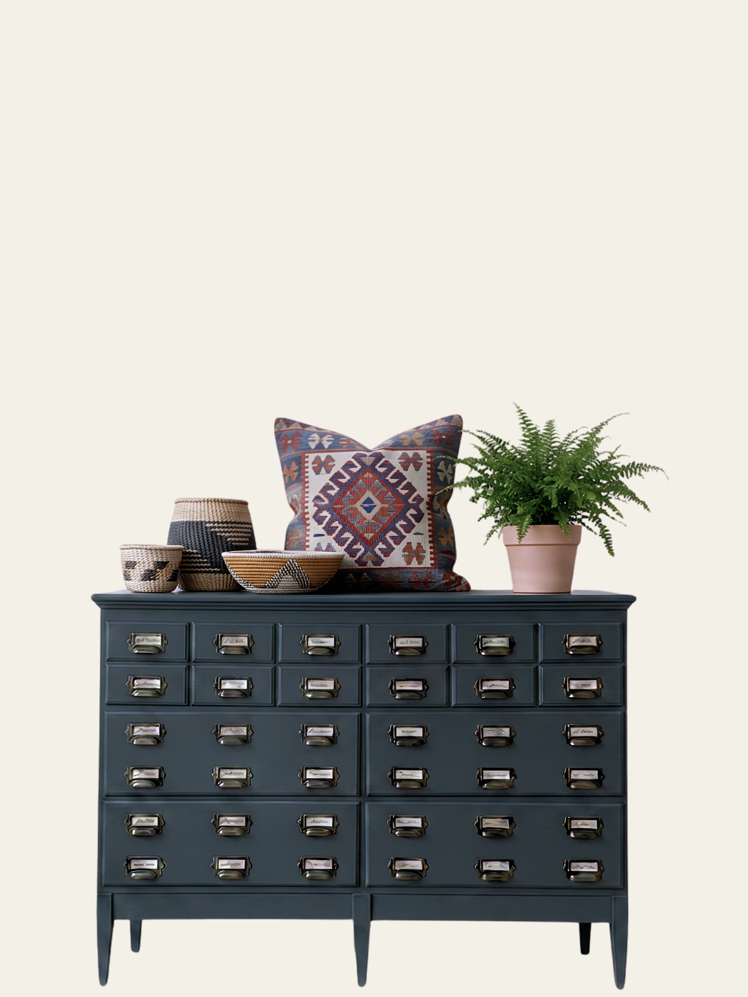 Nightfall furniture paint by Mélange Paints shown on a refined painted furniture or cabinetry project with atmospheric deep dark character.