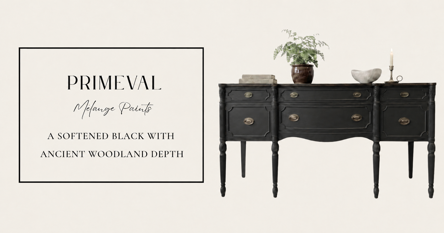 A softened off black furniture paint shown on a vintage buffet