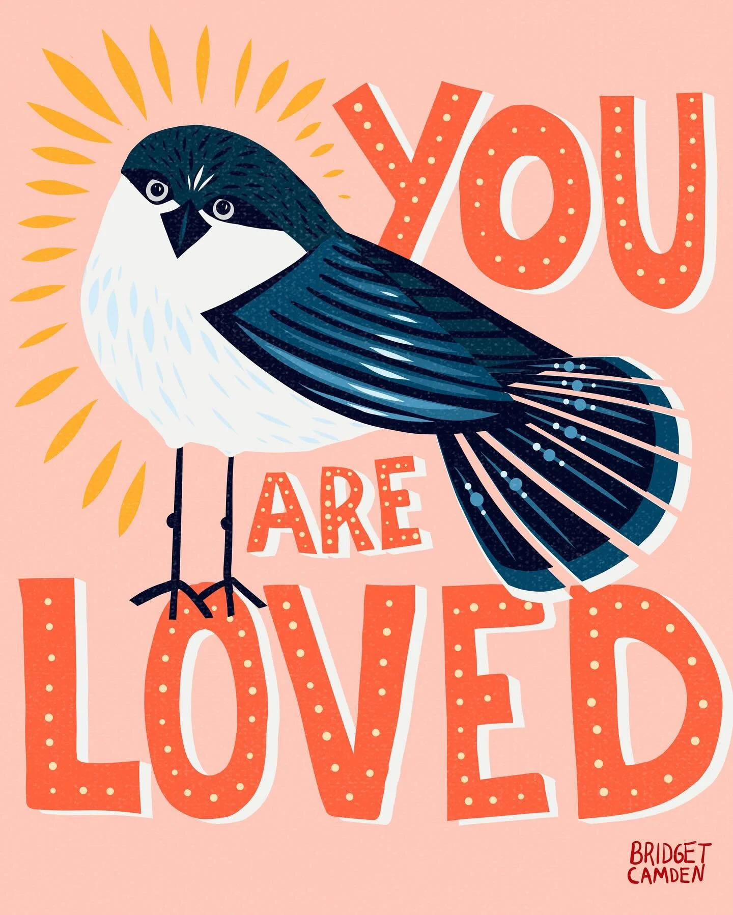 YOU ARE LOVED.  Sending out some cheer on this day of thanks.  I decide I didn&rsquo;t live my last swallow songbird so here is another.  Also added a little of my blocky hand lettering. 

Thankful for so much and sending a big hug to @jehane_ltd for