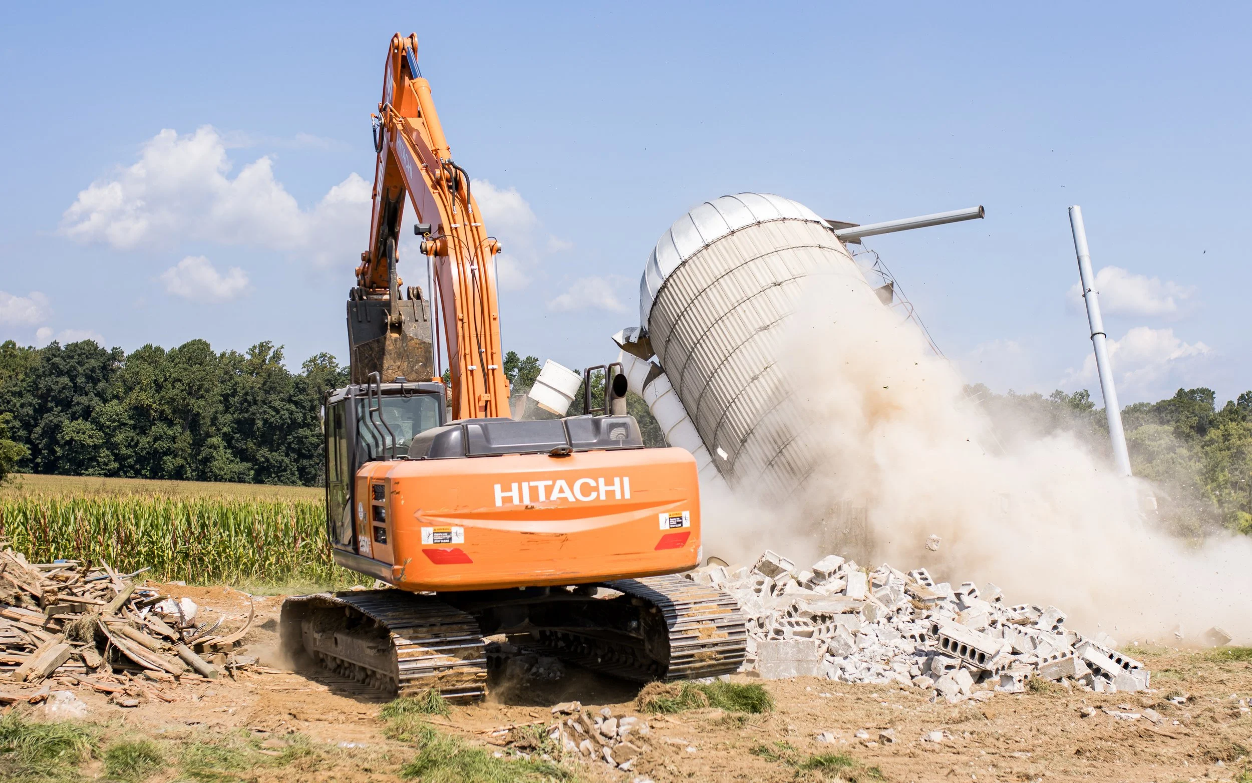 Demolition of a silo at the Brandywine Farms project for Traditions of America