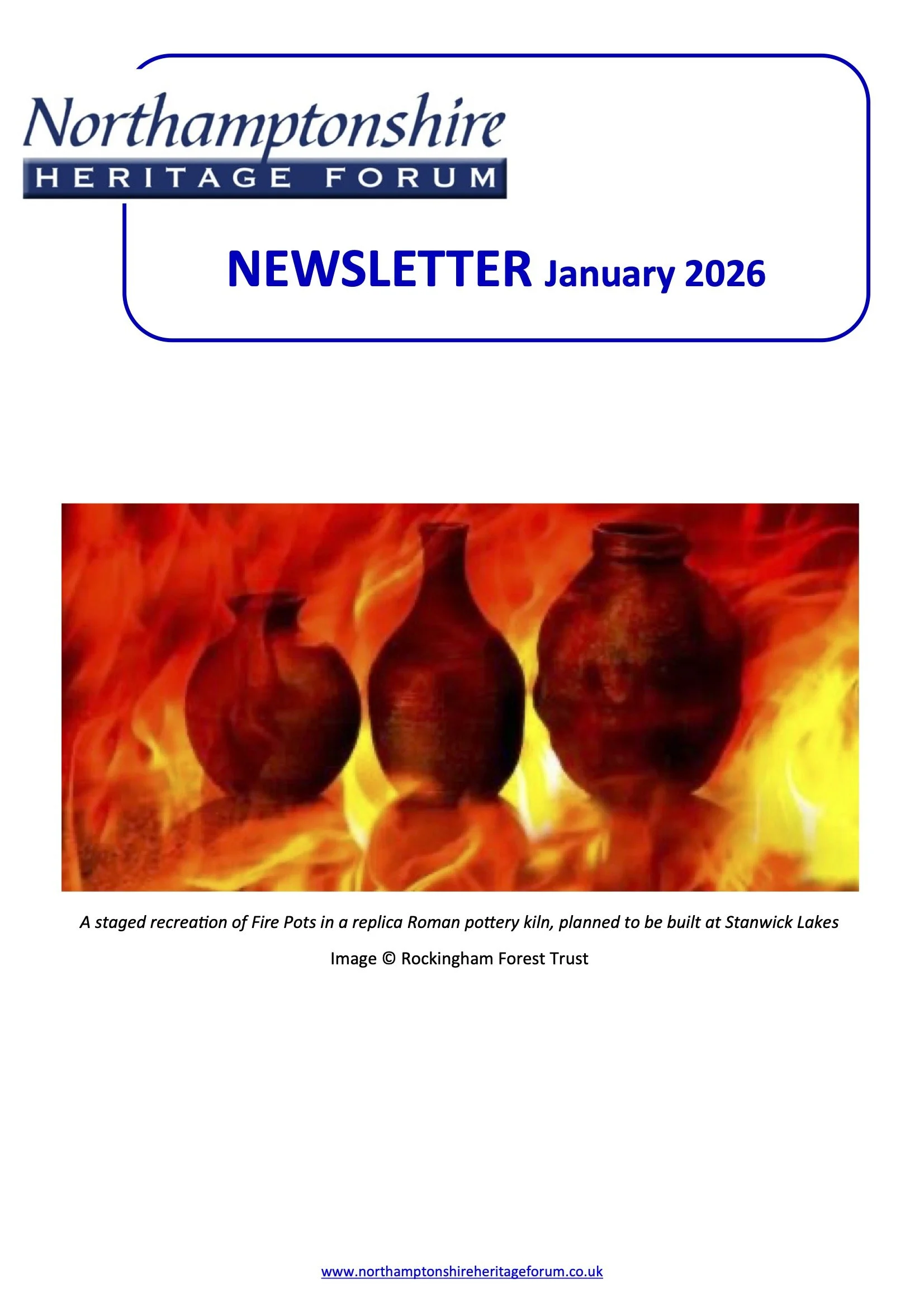 January 2026 cover image featuring some fire pots at Stanwick Lakes