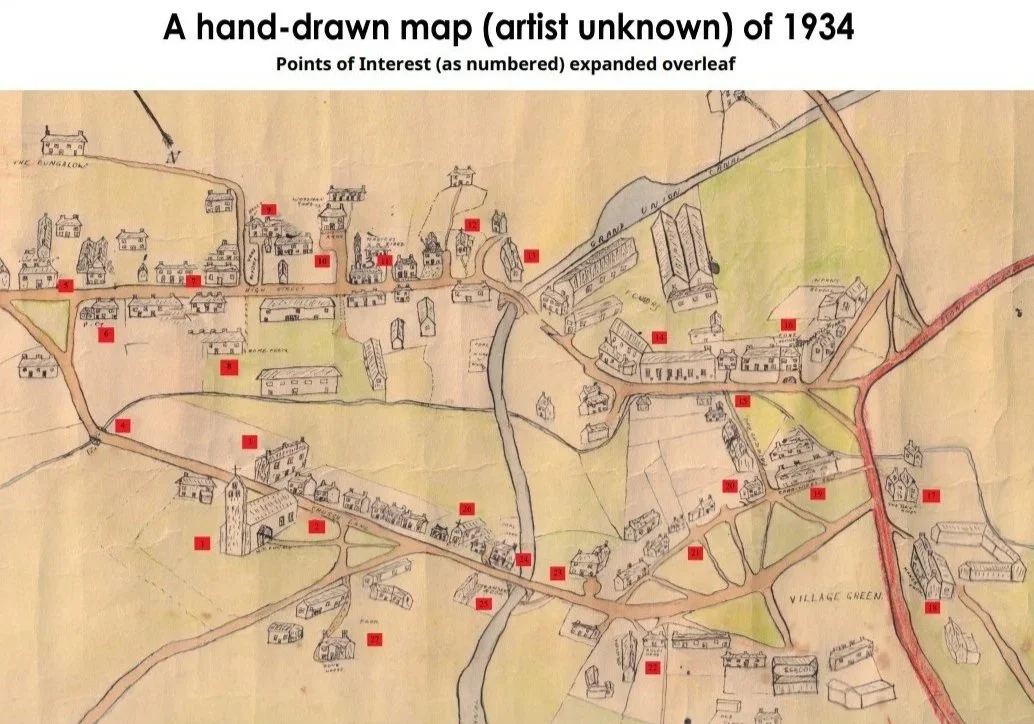 Hand-drawn coloured map of 1934