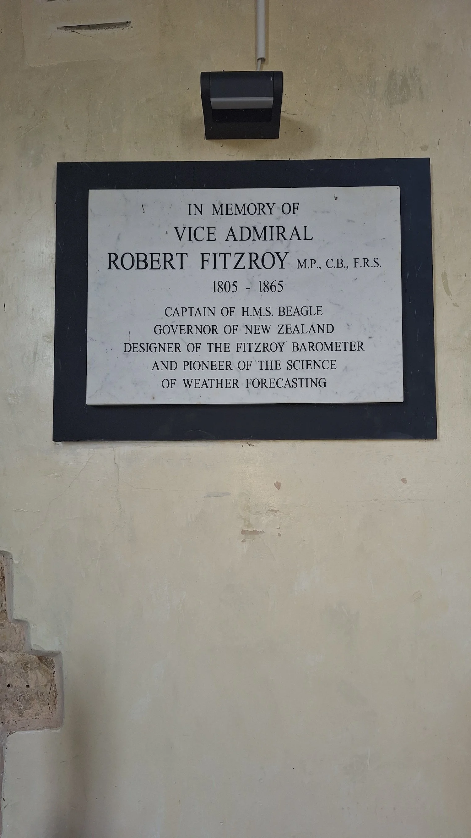 Vice Admiral Robert Fitzroy plaque