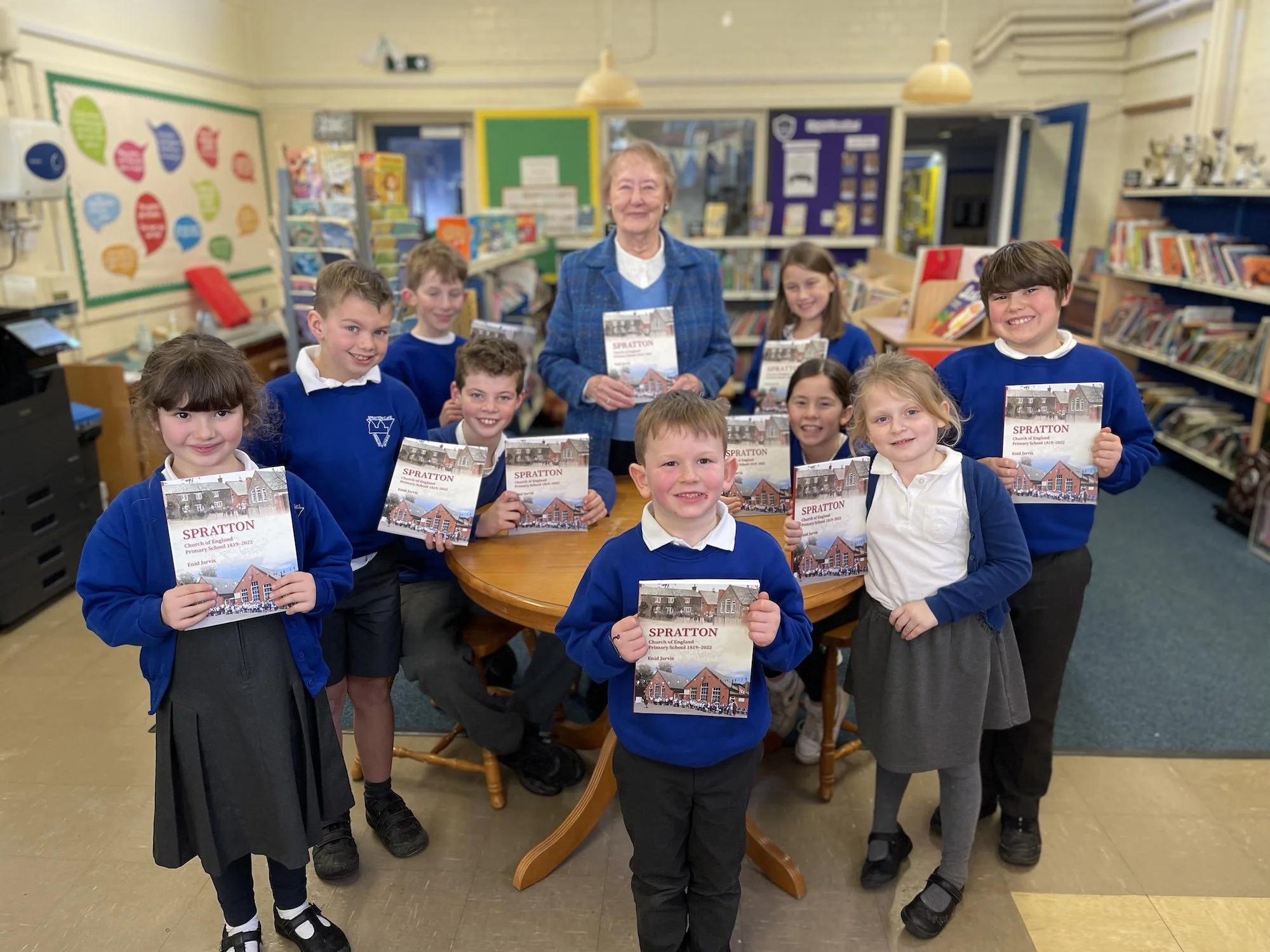 Primary school children at the book launch of award-winning book about their school (written permission for publication given by school and by parents) 2023