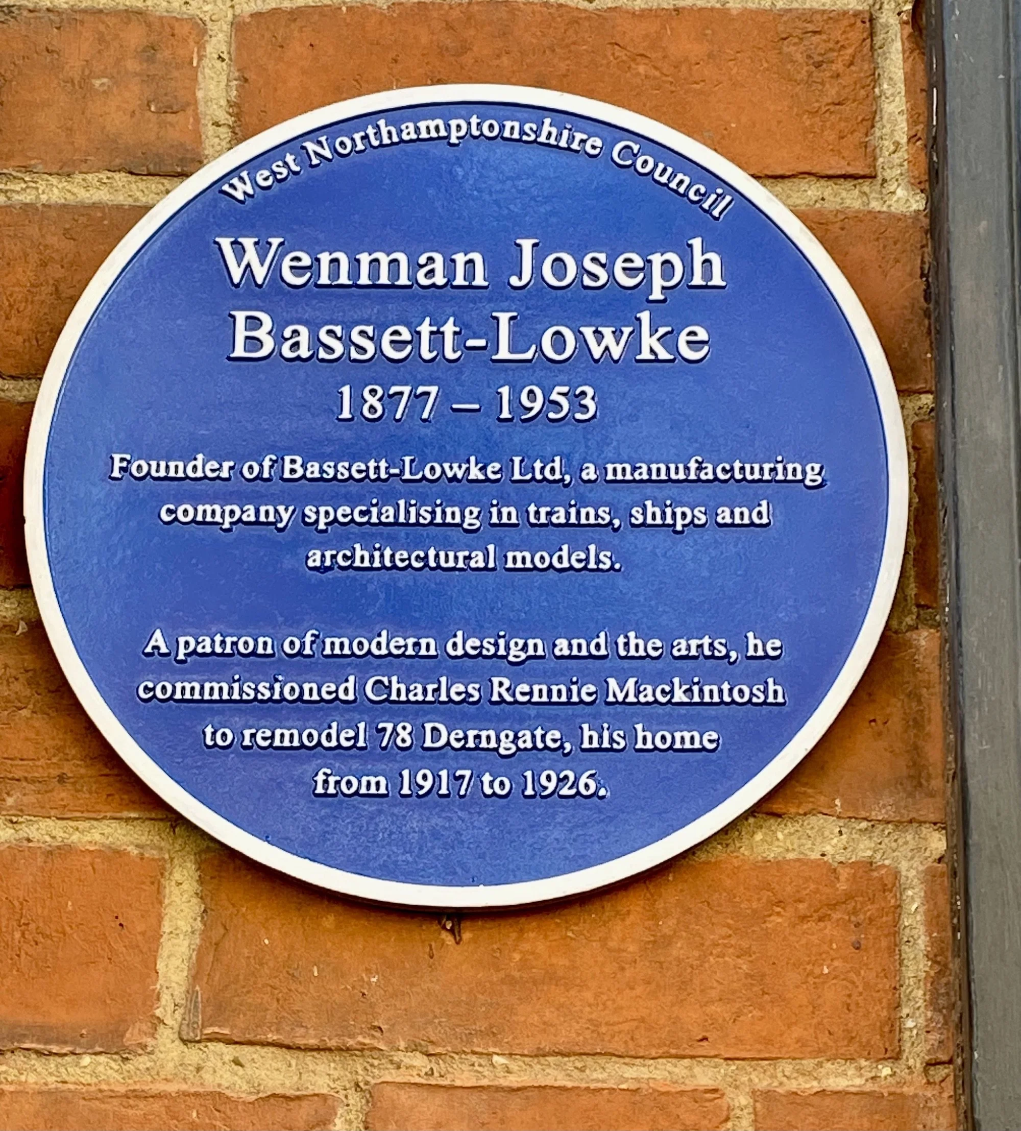 Wenman Joseph Bassett-Lowke blue plaque