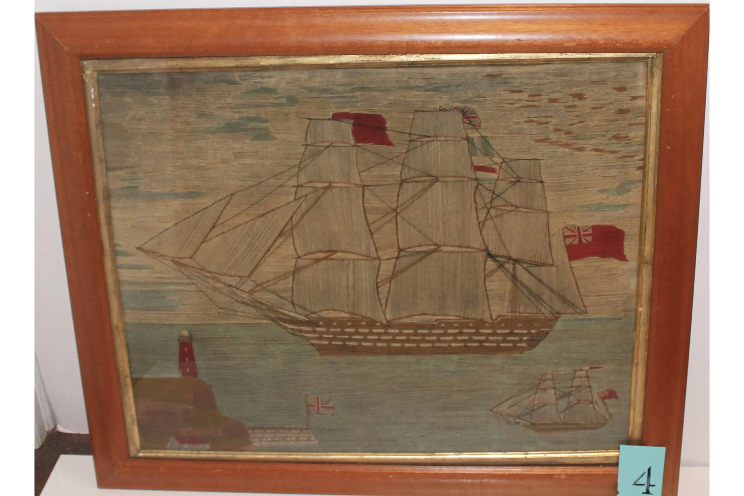 #4. Great use of reds in flags, lighthouse, house and second ship. 28 3/4" x 24". $4000
