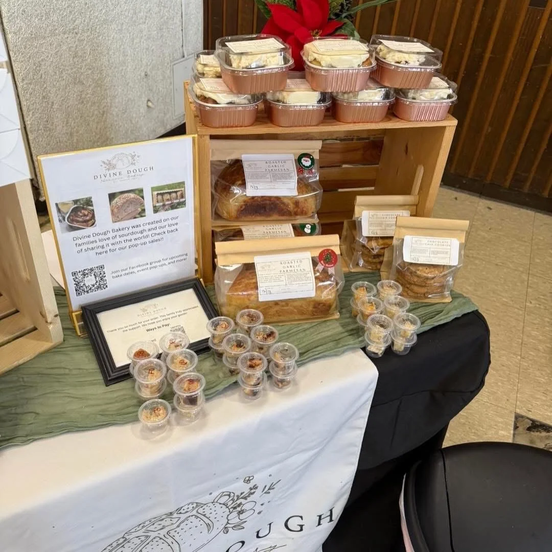 @bakerydivinedough is officially set up at Tiverton Farmers Market at 10 Quintal Drive! ✨🍞

We&rsquo;ve popped out some delicious baked goods &mdash; all baked fresh and ready to keep you warm on this chilly day! Come snag your favorites while they 