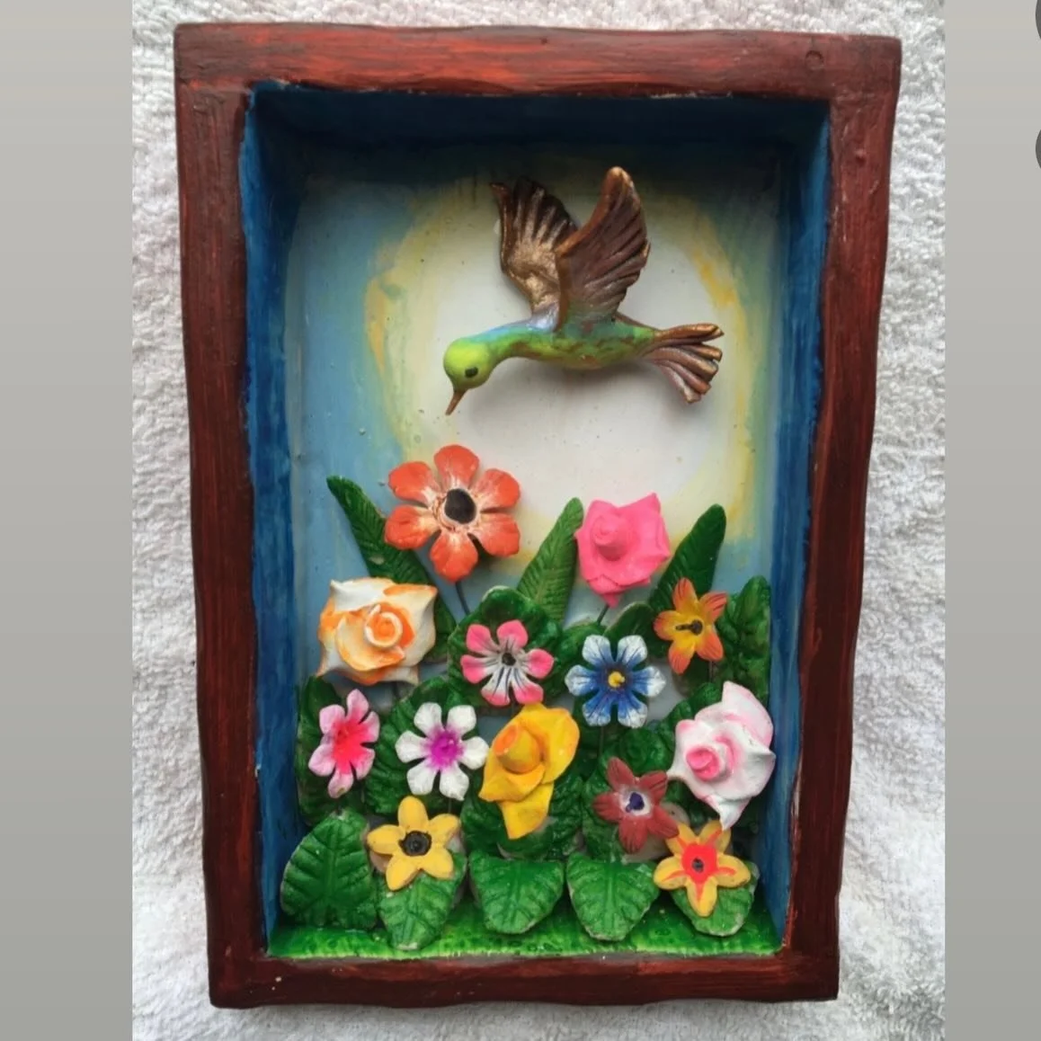 Please welcome new artist, Zuly of @retablospalominojimenez this Sunday at the market (we are still inside). You&rsquo;ll find handmade Peruvian folk art sculpted using potato dough. 

This is a traditional folk art of portable boxes called &ldquo;re