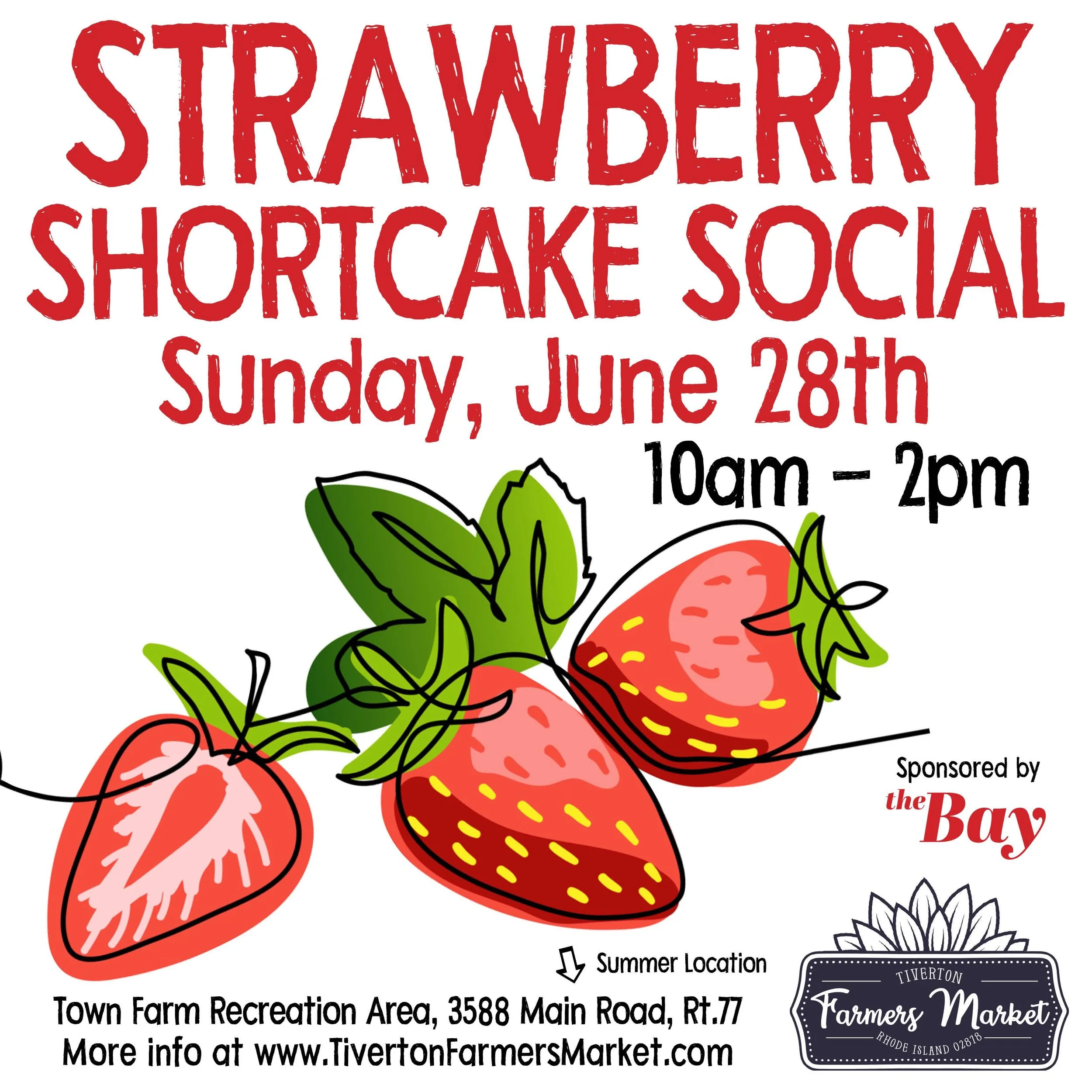 Join us for the Tiverton Farmers Market&rsquo;s Annual Strawberry Shortcake Social on Sunday, June 28th, from 10 AM to 2 PM, and kick off the summer with a celebration of the beloved strawberry!

🍓🍓🍓🍓🍓🍓🍓🍓🍓🍓
⏰ Sunday from 10am - 2pm

🏴&zwj;