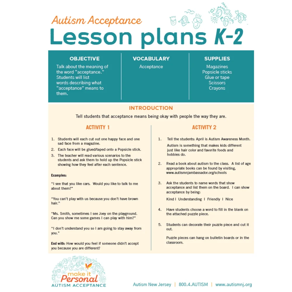Lesson Plans K-2nd Grade — Autism NJ Ambassador