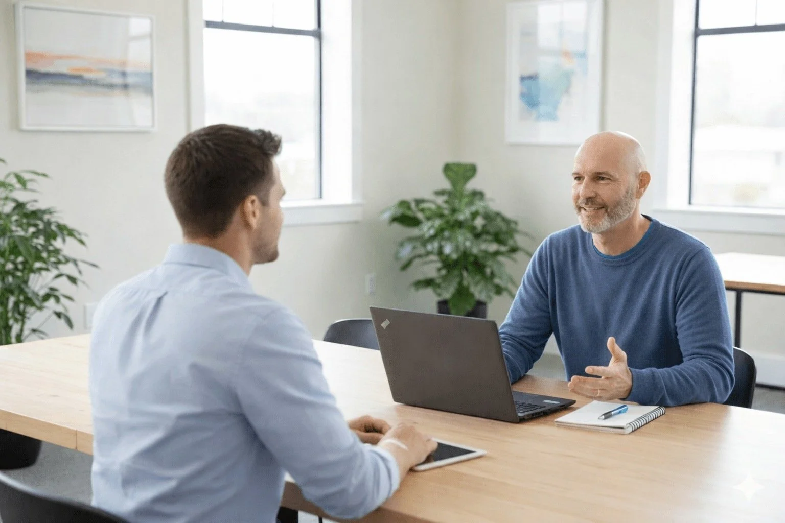 A leader engaged in a focused one-on-one coaching session