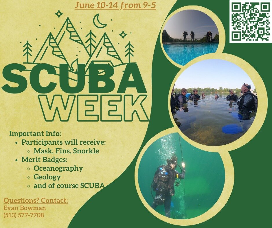 Do you have a Scout or are a registered BSA adult, that is interested in getting SCUBA certified?

In collaboration with Camp Friedlander, CCDC is bringing back SCUBA Week. During this five day course (M-F) from 9am - 5pm. Scouts will also earn the S