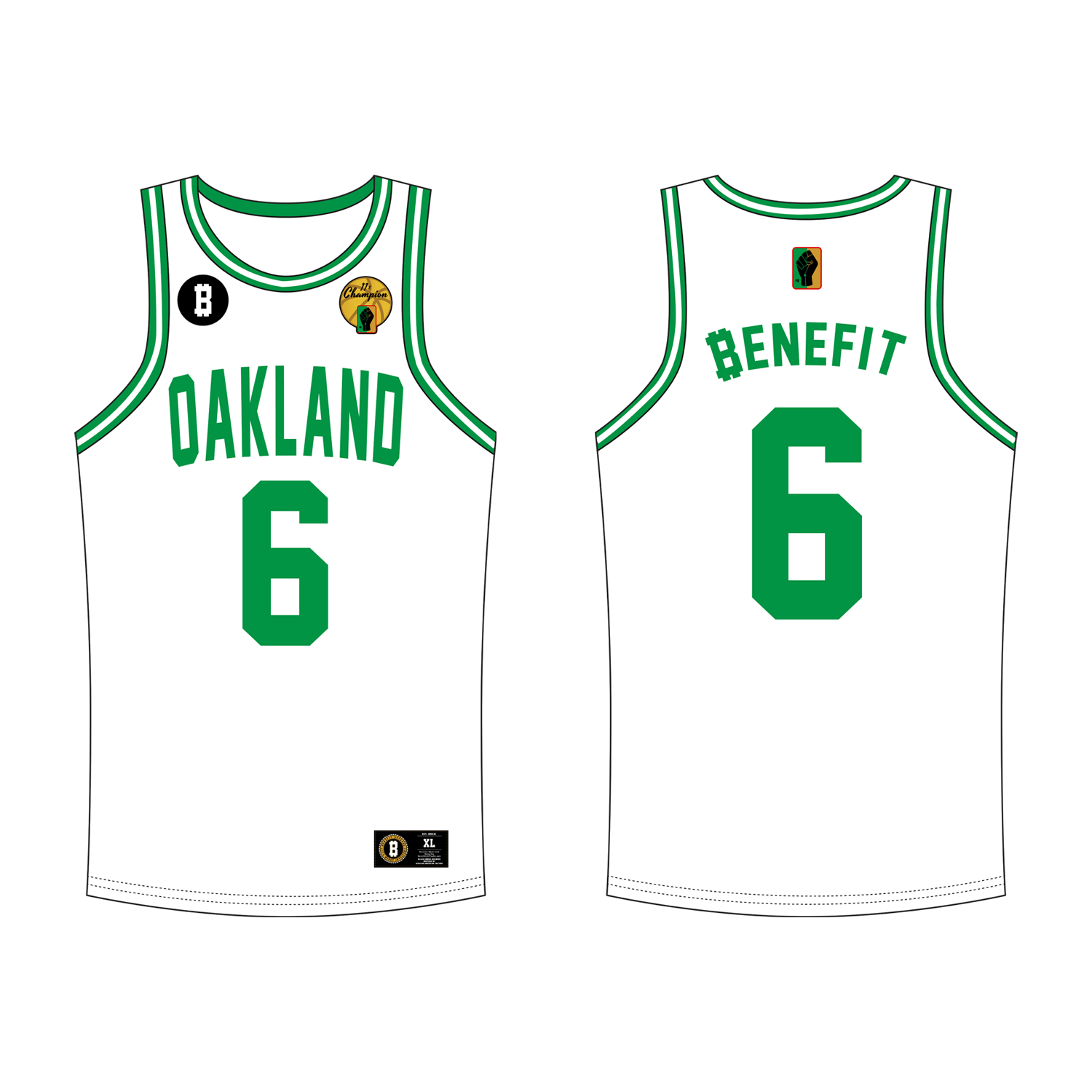 Oakland Legend Basketball Jersey (White/BenefitGreen)