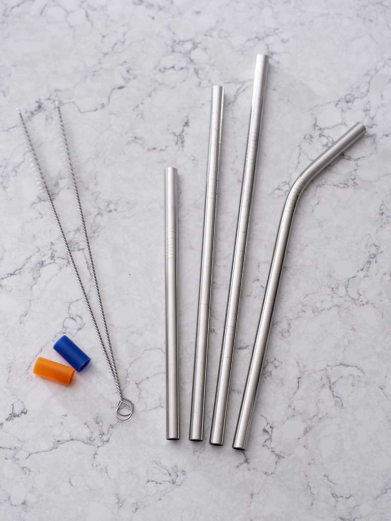 Stainless Steel Straw Set with Blue and Orange Tips — The Ecoporium