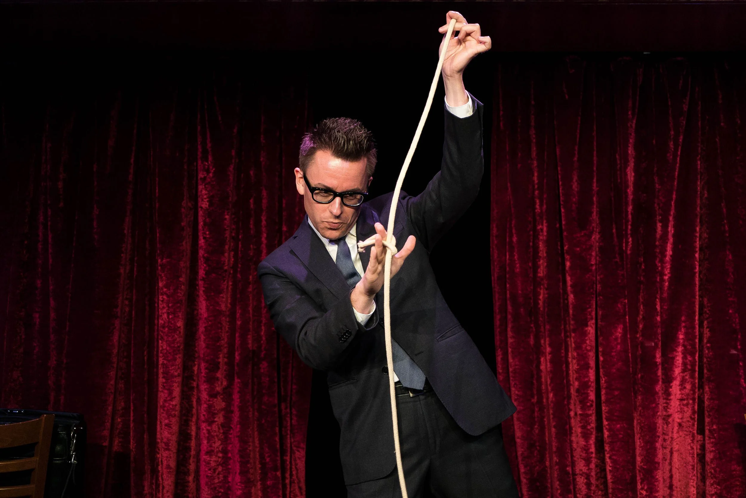 Arthur Trace performs a rope trick.