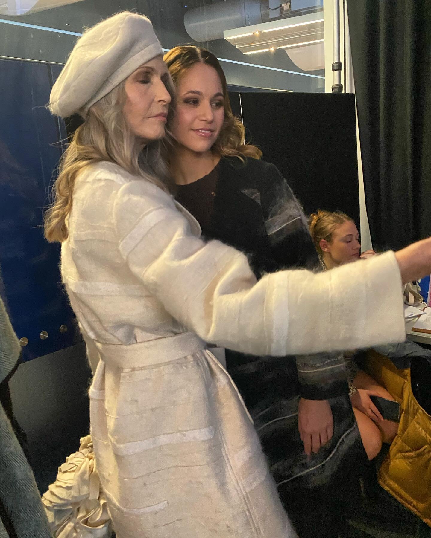Amanda Bransgrove and her beautiful daughter Yasmin, modelling for Liz Mitchell NZFW23 Winter24 runway show. Thank you- Amanda has modelled for Liz since the first NZFW, and just gets better with age. #lizmitchell #nzfw23 #choosewool #motheranddaught