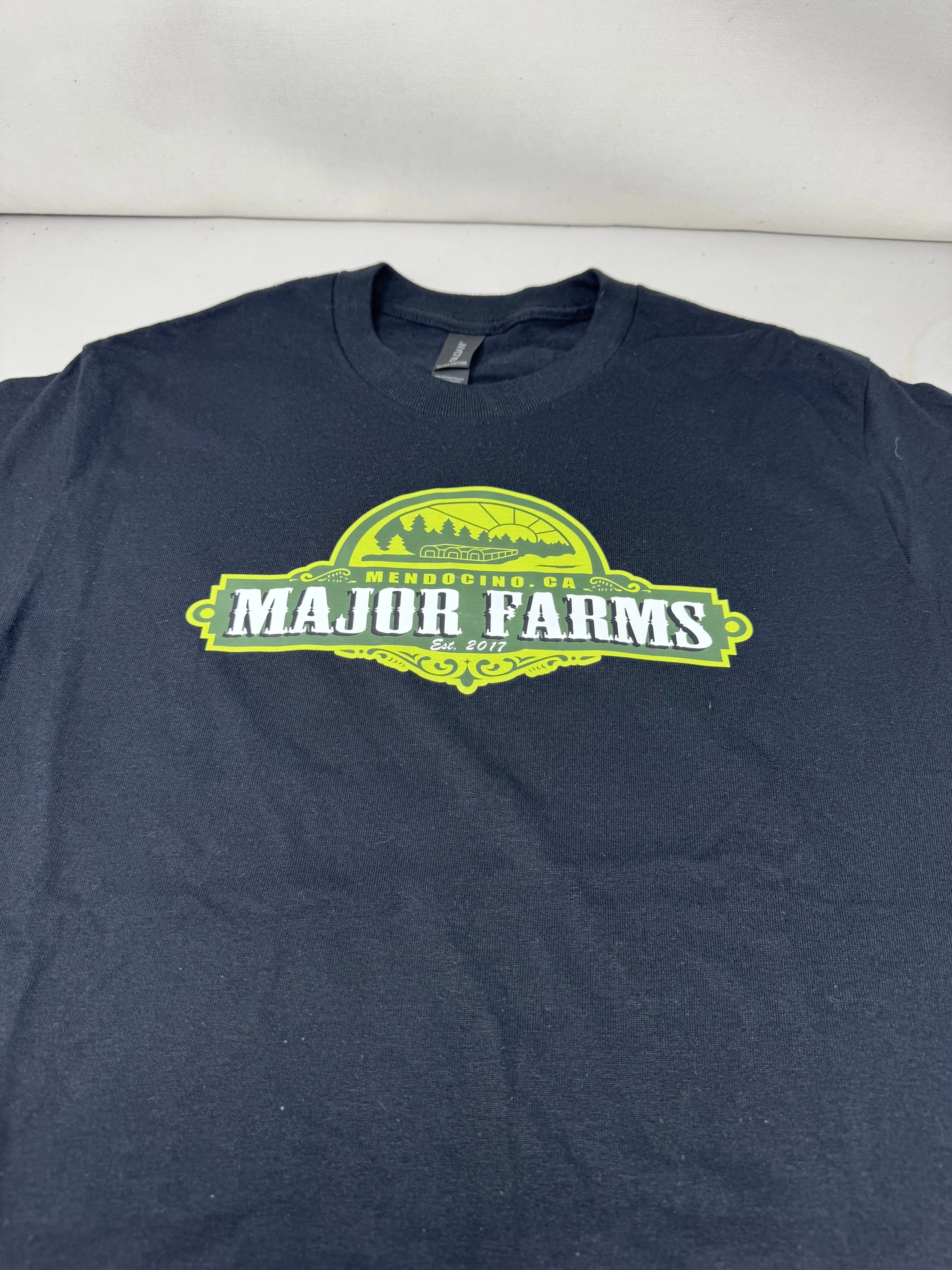 MAJOR FARMS BLACK T-SHIRT Printed on front license # printed on back neck