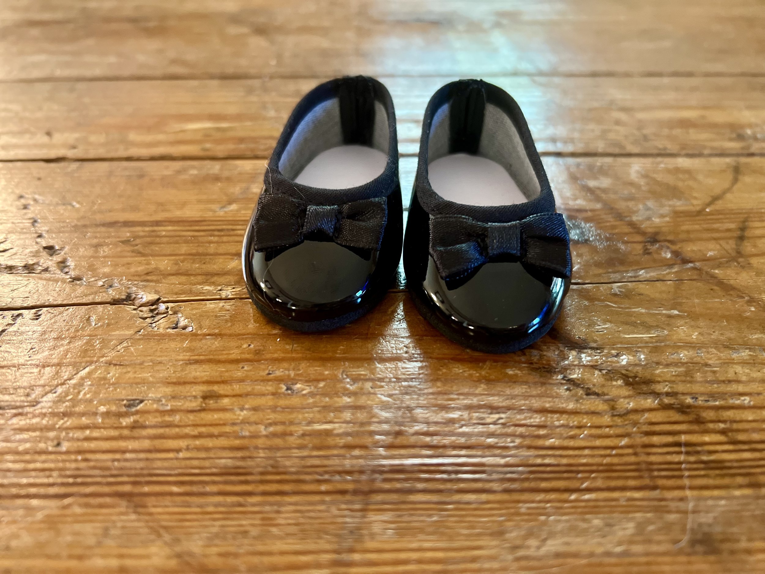 Doll Shoes, Shiny Black Flats With Bow For Amish My Life As, American Girl Doll, and Most 18 Inch Dolls.jpeg