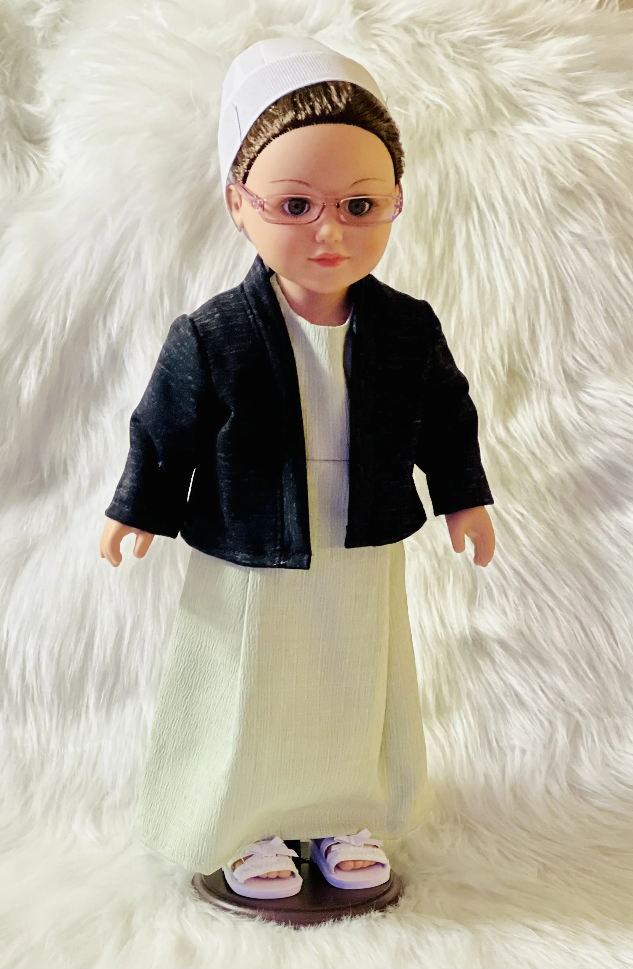 Amish Doll, Cap, Light Green Dress, Sweater, Glasses, and Shoes For My Life As, American Girl Doll, and Most 18 Inch Dolls.jpeg