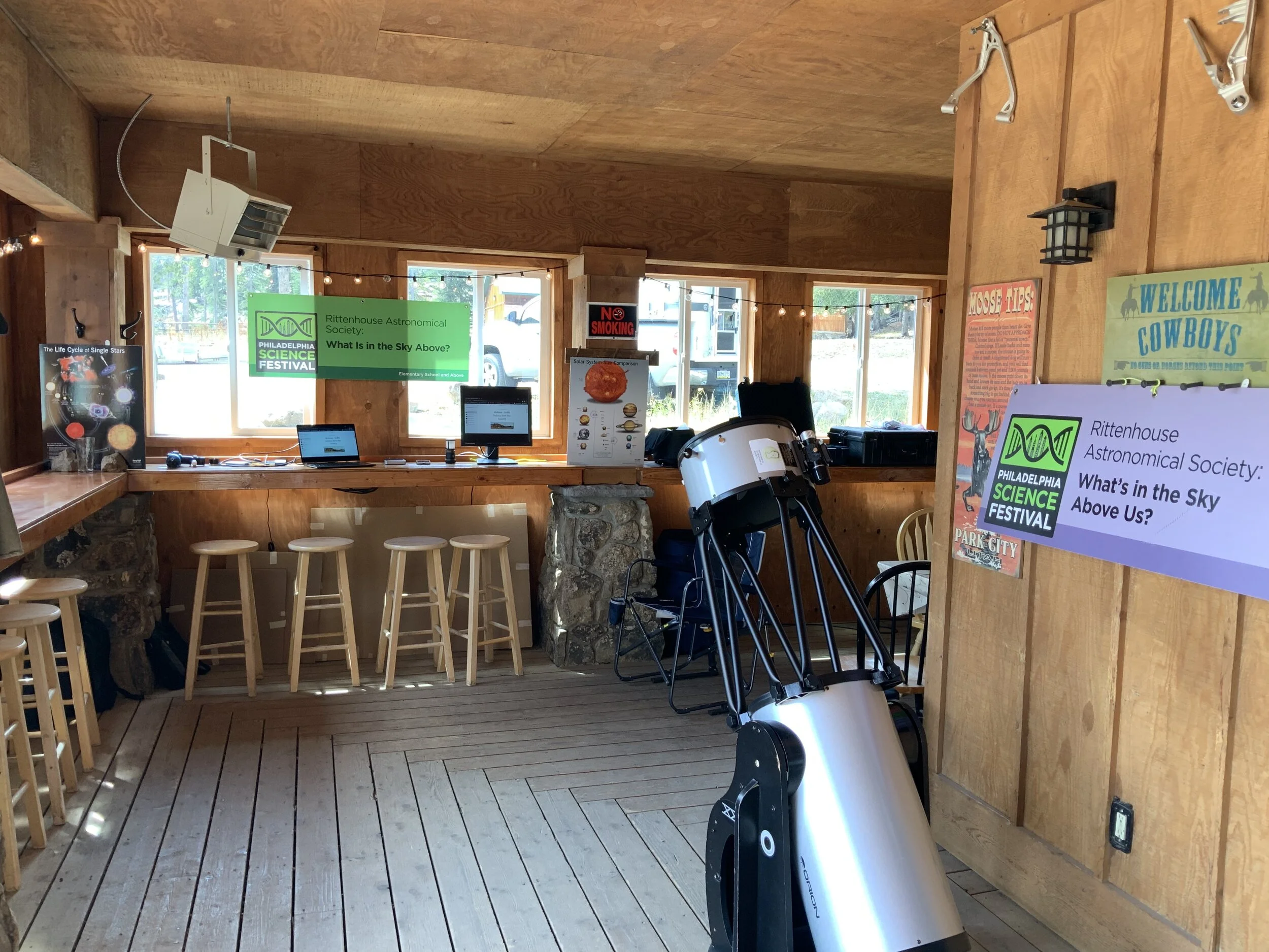 This looks different! Can past attendees from our society recognize where we are?  It’s a COVID safe re-design and I’m liking it! Look out the window and you can see new location for the camper. We will utilize  2 scopes out there with a video feed on one.