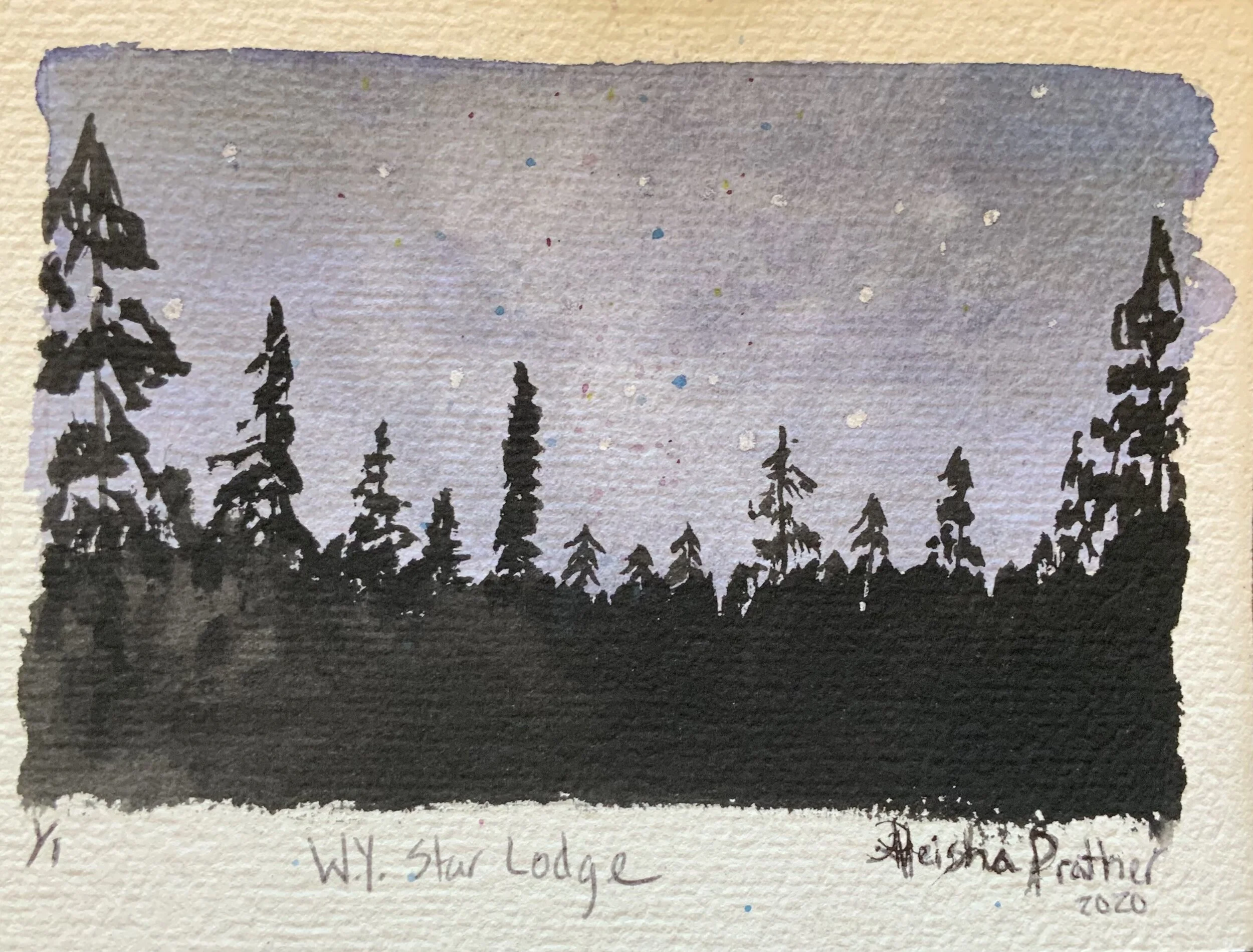 Aeisha’s water color rendering of her experience after the laser tour of the night sky in the “Grand Meadow.”