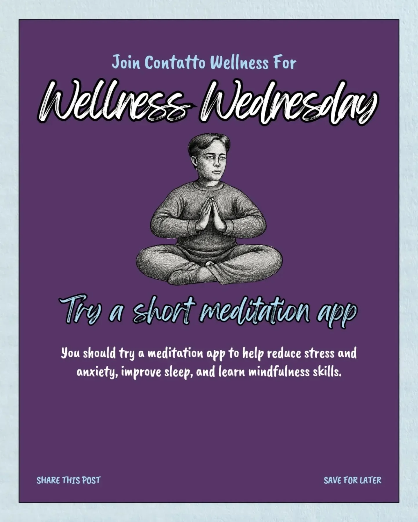 Wellness starts with one small habit.&nbsp; This week: TRY A SHORT MEDITATION!💡 

#WellnessWednesday #WellnessJourney #WellnessThatWorks