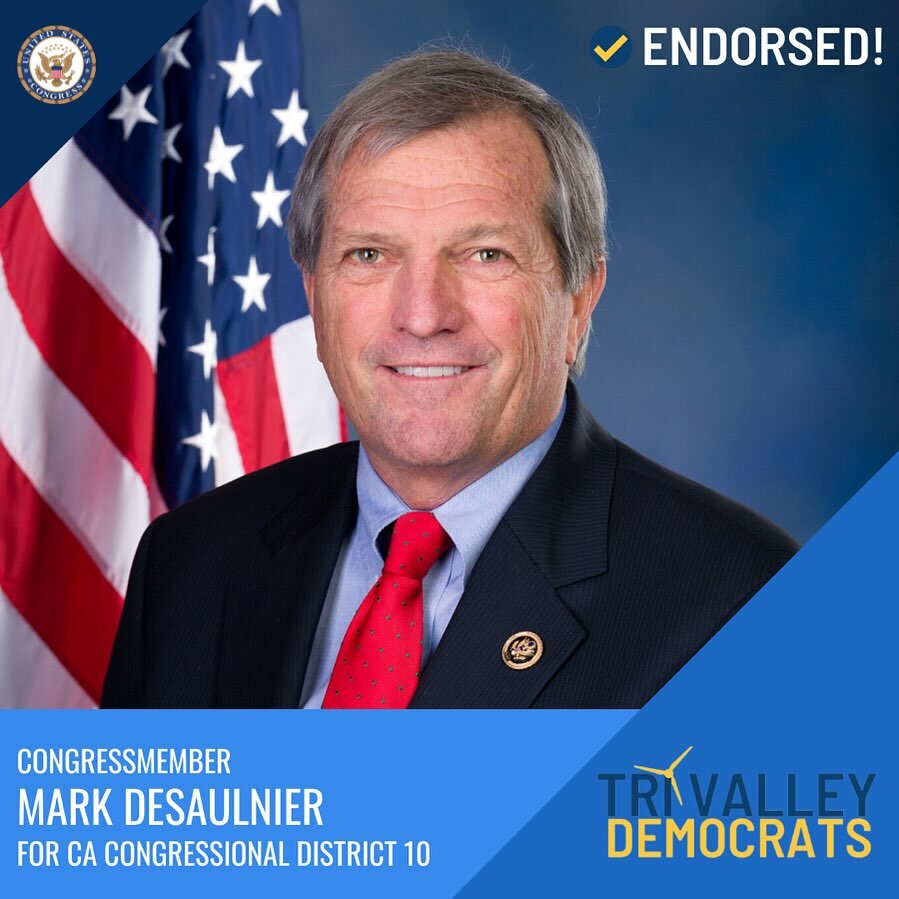 On Monday, January 15th, the Tri-Valley Democratic Club voted to endorse @repdesaulnier for CA Congressional District 10.

To learn more about, donate to, volunteer for, and support Mark's reelection campaign for CA Congressional District 10, please 