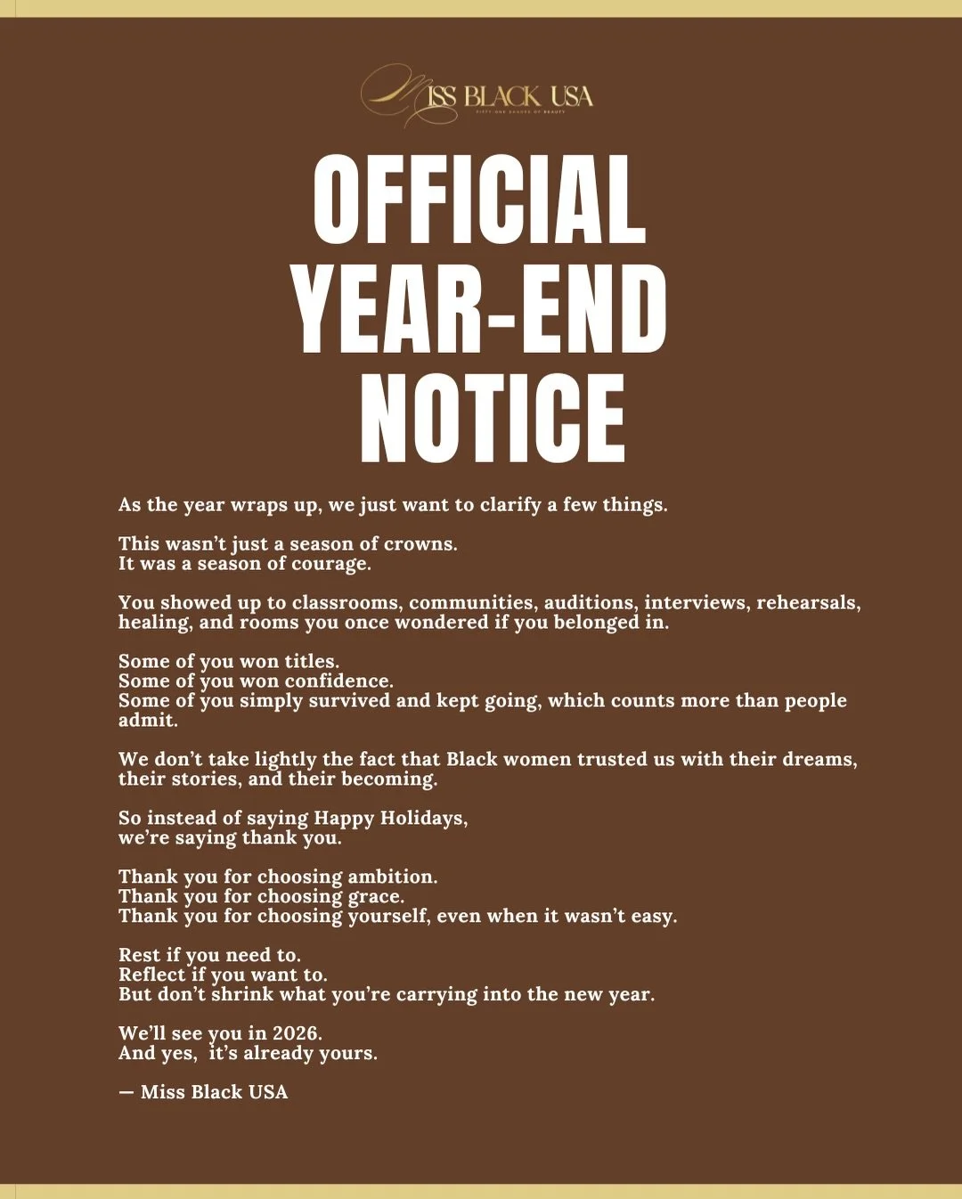 This isn&rsquo;t a holiday post. It&rsquo;s a pause. A breath. A thank you.

To every woman who showed up this year with intention. To every queen who chose growth over noise. To every dream that took longer than expected, but stayed alive anyway.

W