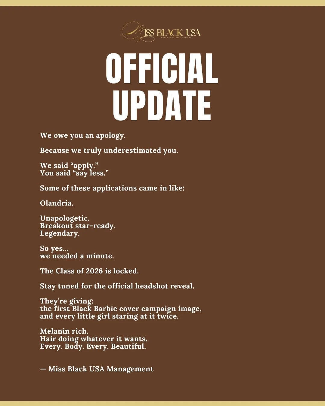 We really tried to be quick about this.

Then y&rsquo;all started submitting executive-level r&eacute;sum&eacute;s, bios, press links, and leadership receipts like you were being summoned for embassy briefings, network green rooms, C-suite, and rooms