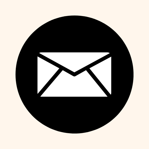 An icon of a white envelope inside a black circle on a light background, representing email or messaging.
