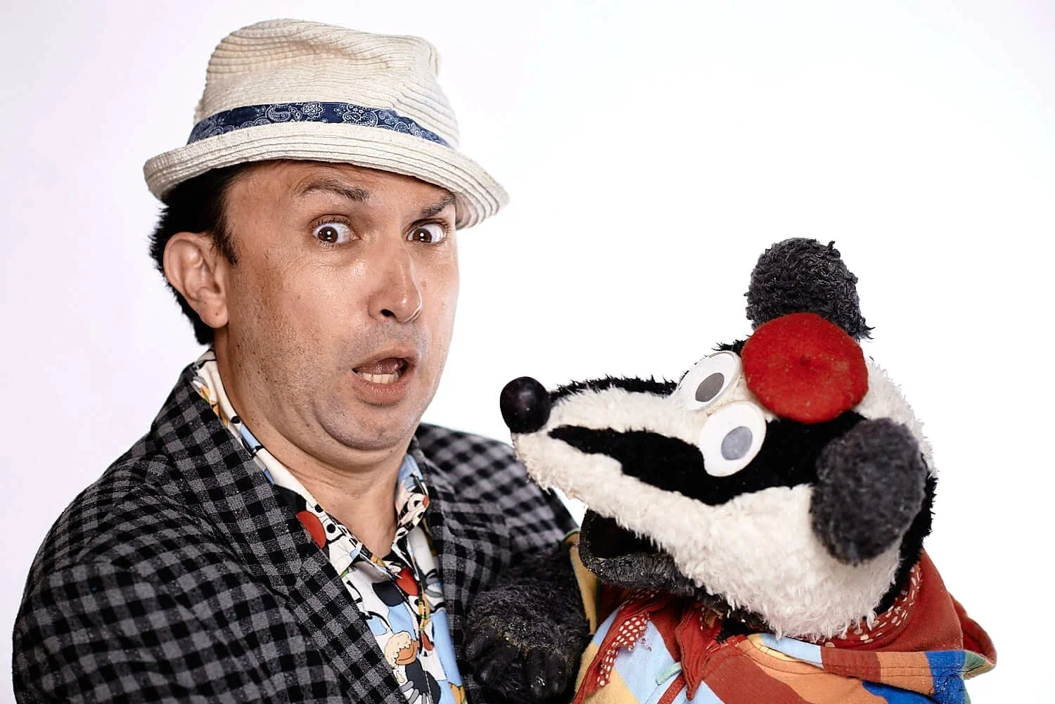 Man with badger puppet