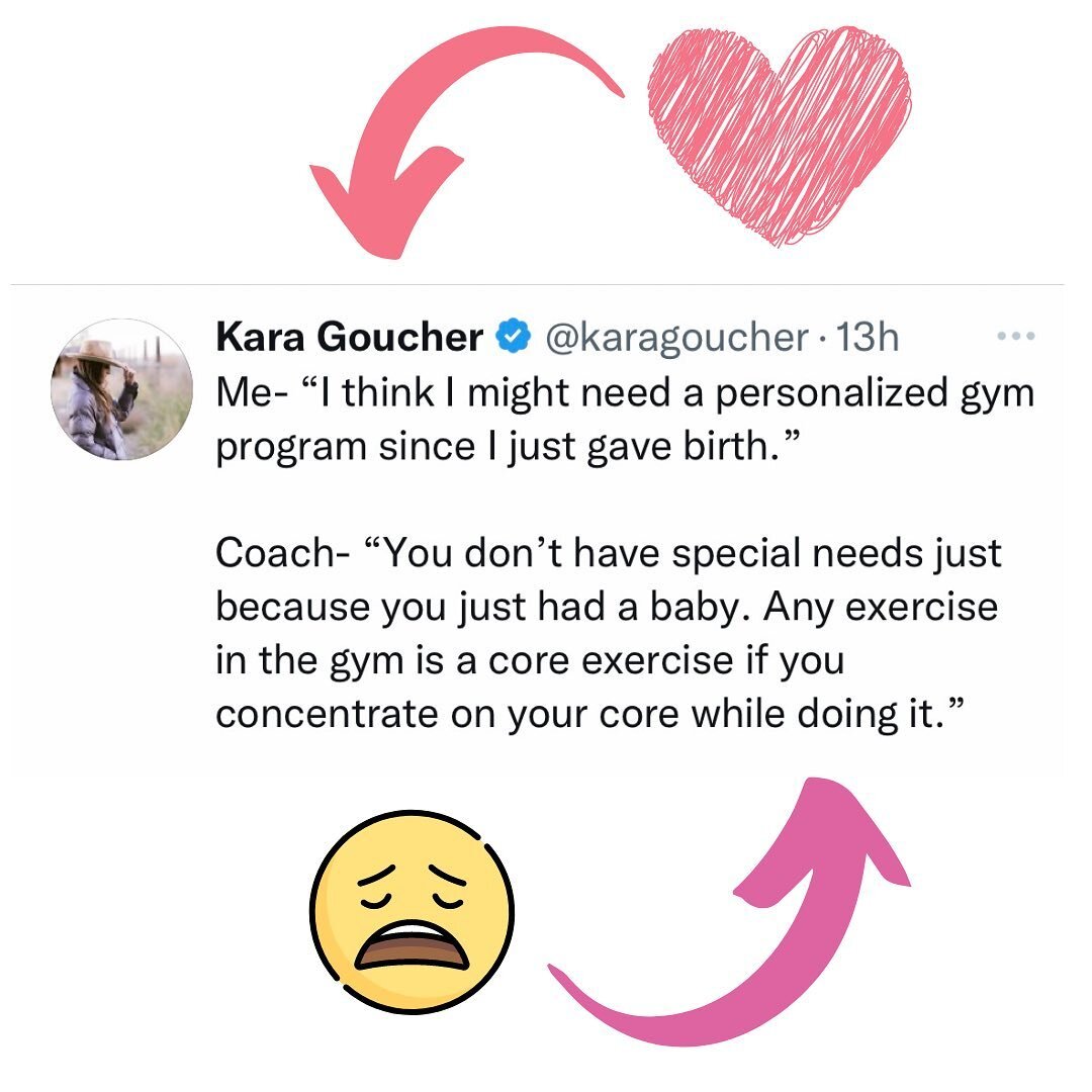 This tweet from @karagoucher reminded me to keep banging the 🥁 

Whether you are new to exercise or an elite female athlete like @karagoucher every woman needs a personalised rehab / return to sport program after having a baby! 

This is because eve