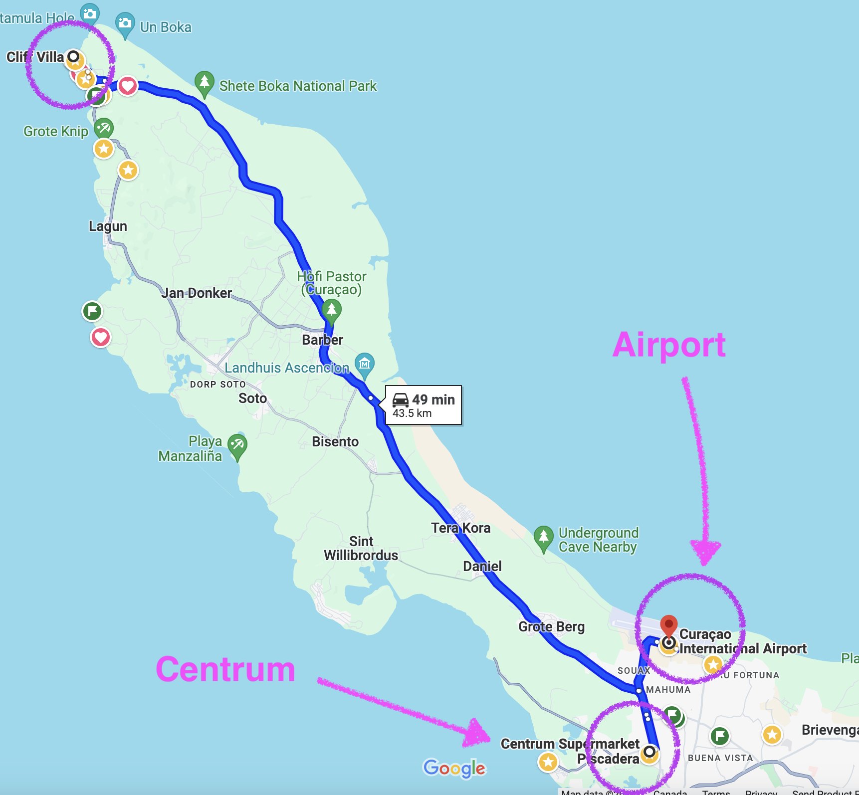 Route to Cliff Villa