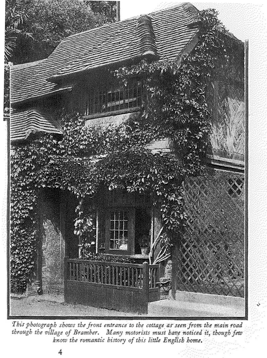 Black and white archive photo of the cottage. Image is from 1927 showing the side extension with a first floor added.