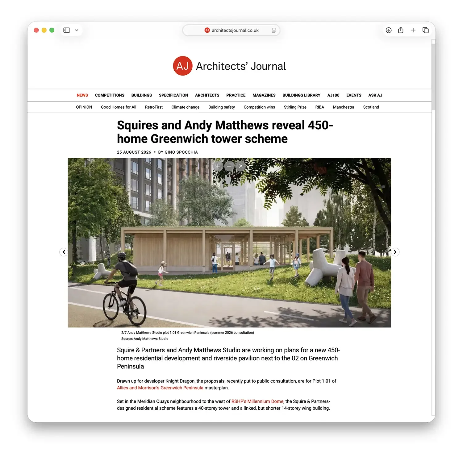 Screenshot of Safari web browser displaying architects journal article.