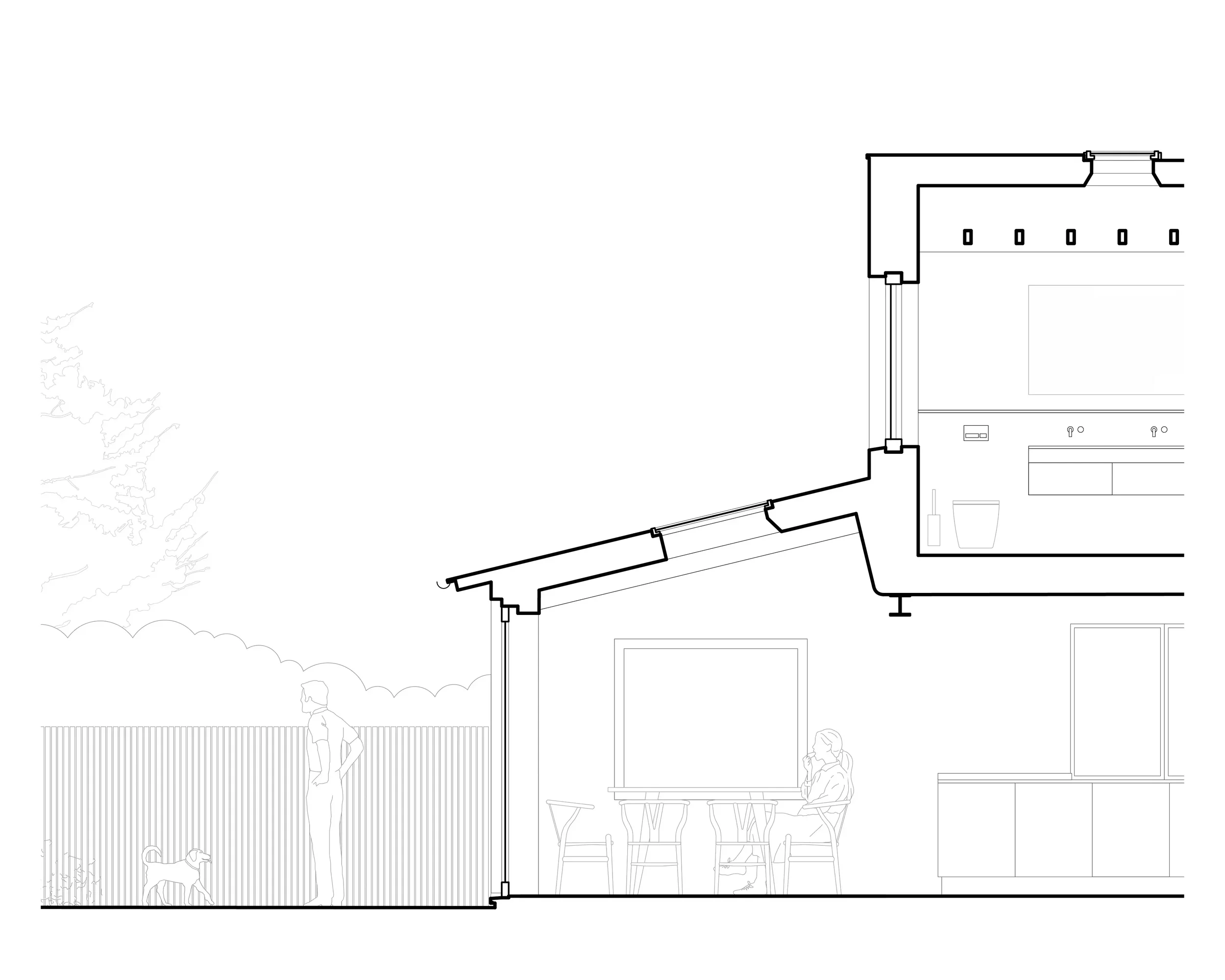 Proposed section drawing showing dog on external terrace - Andy Matthews Studio