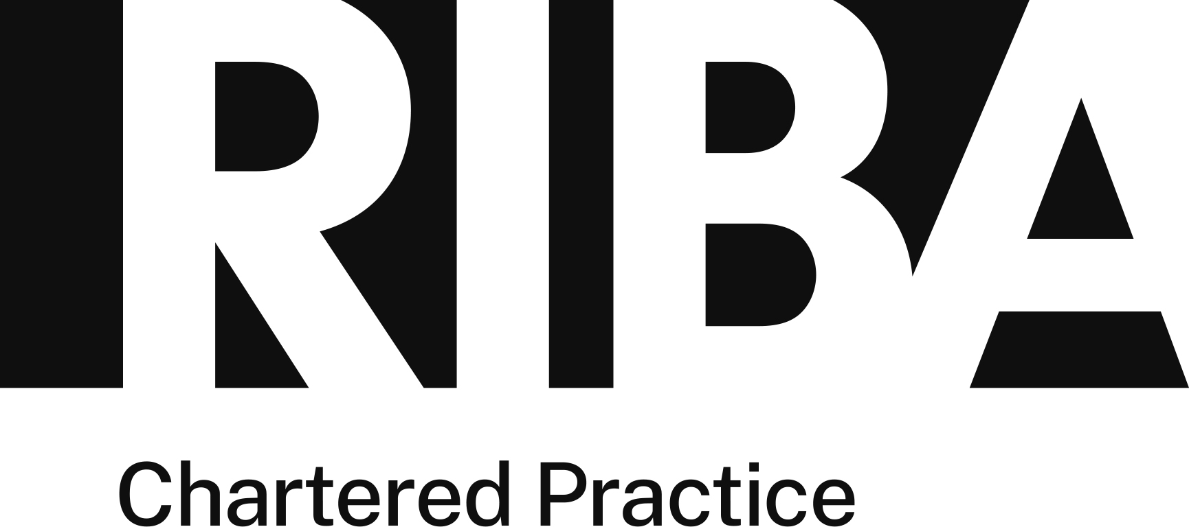 Royal Institute of British Architects, RIBA, logo. White graphics on black background.