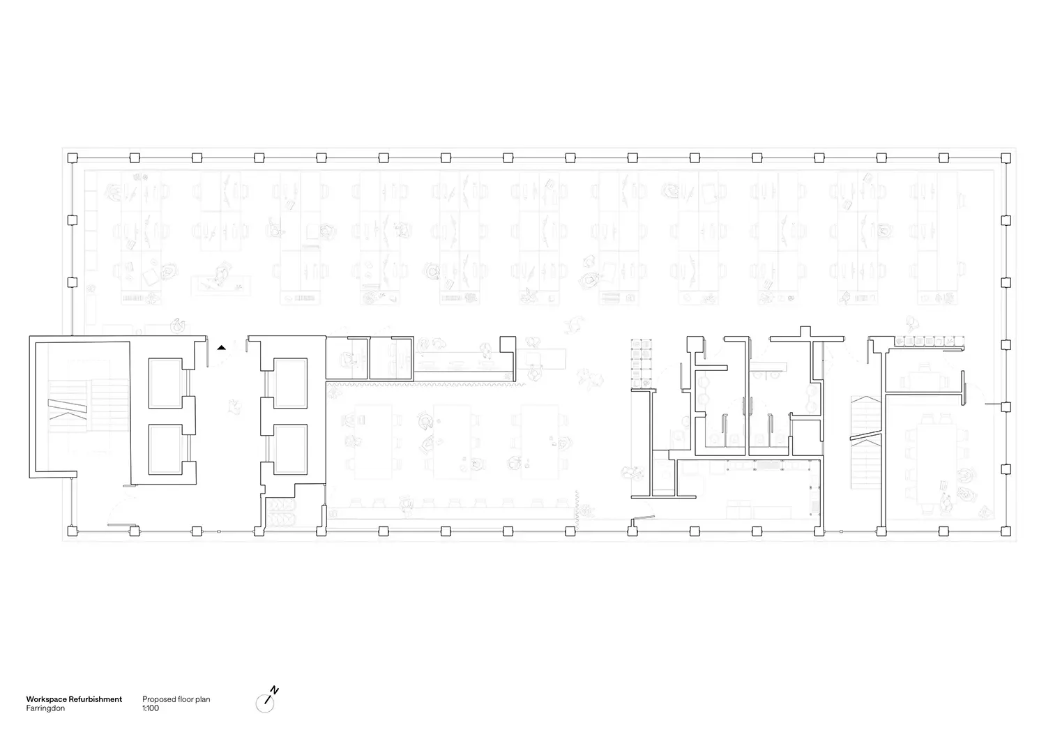 Plan as proposed of an office refurbishment in Farringdon, London © Andy Matthews Studio