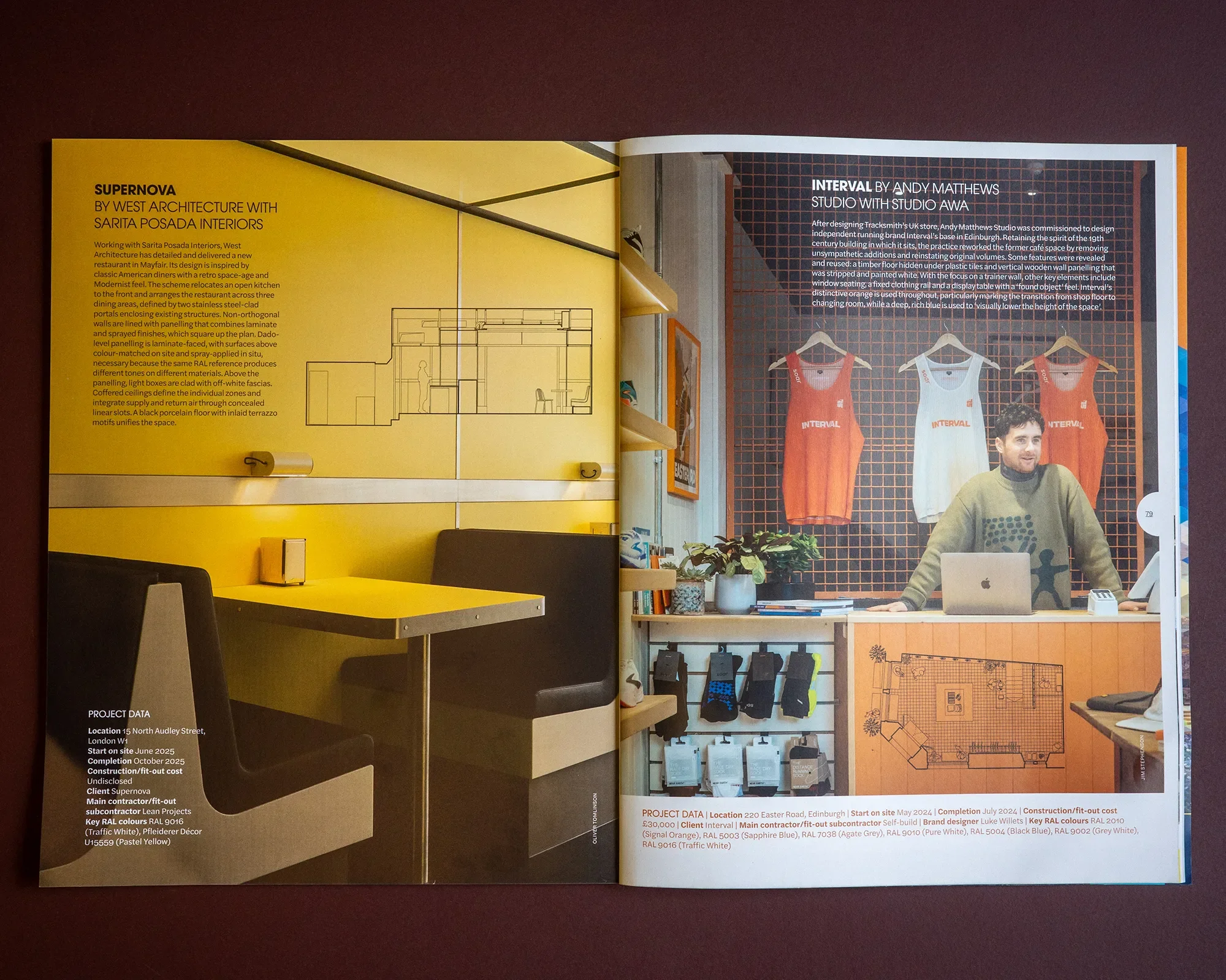 Flat lay image of the Architects Journal magazine showing Interval running on the right hand spread.