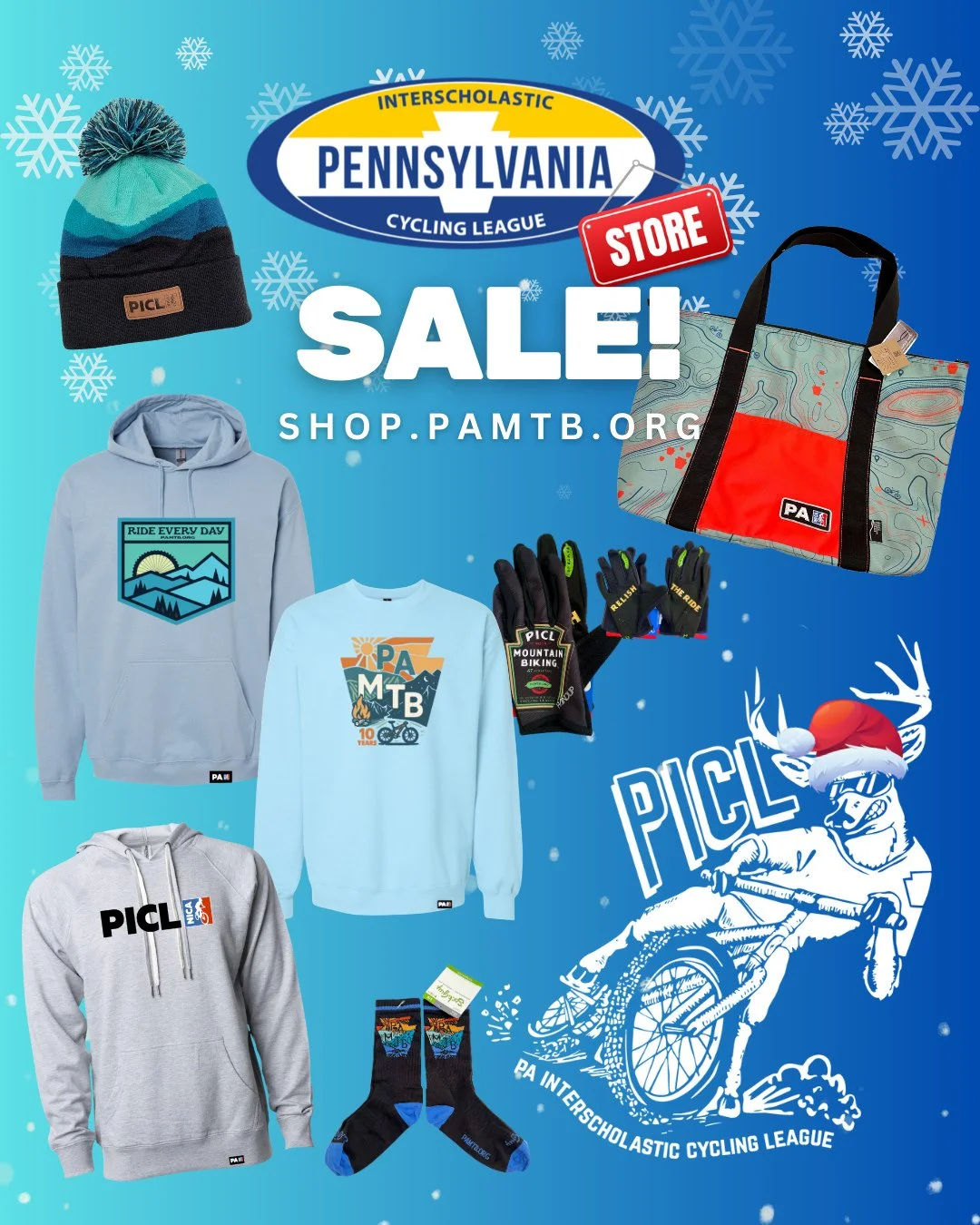 🎁 Get your PICL merch for the holidays!⁠
🔥 Lots of SALE items &mdash; grab &rsquo;em before they&rsquo;re gone!⁠
🚚 FREE SHIPPING on orders $50+⁠
🔗 Link in bio &bull; shop.pamtb.org