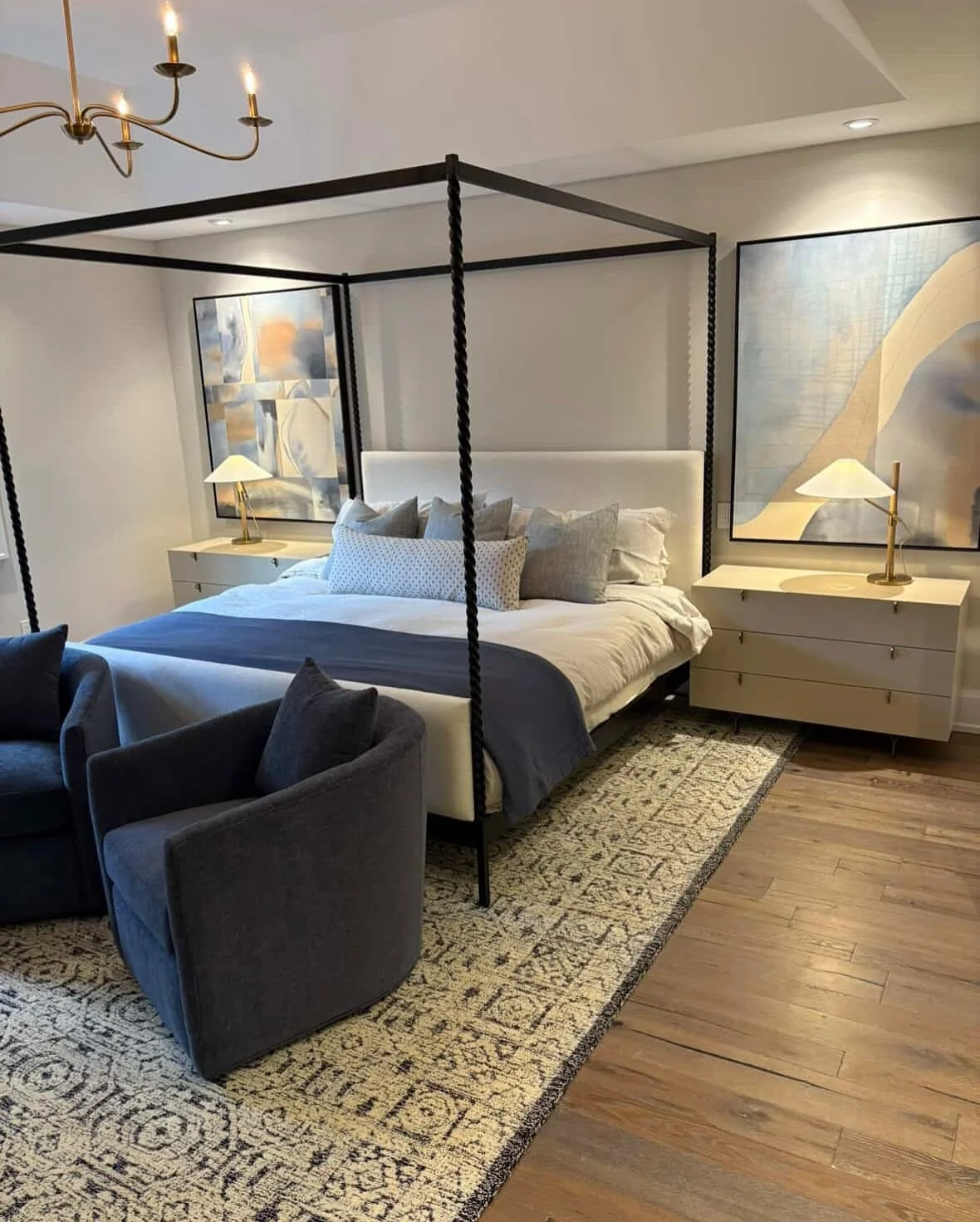 I&rsquo;m so happy to see this gorgeous completed room featuring two of my paintings that were collected at @artistprojectto thanks to the vision of @reformainteriors . I couldn&rsquo;t have imagined such a beautiful and serene setting for these two 