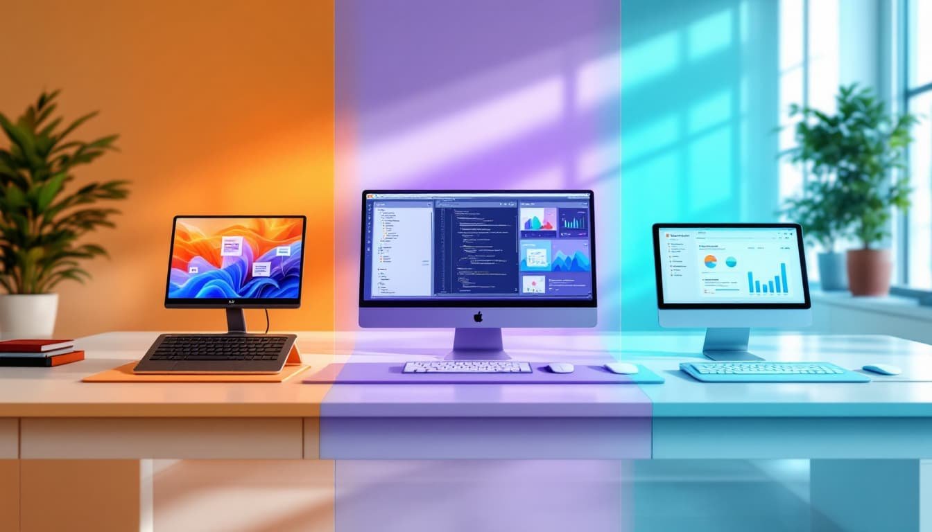 ChatGPT, Claude, and Perplexity workspace comparison with color-coded workspaces for different AI tasks