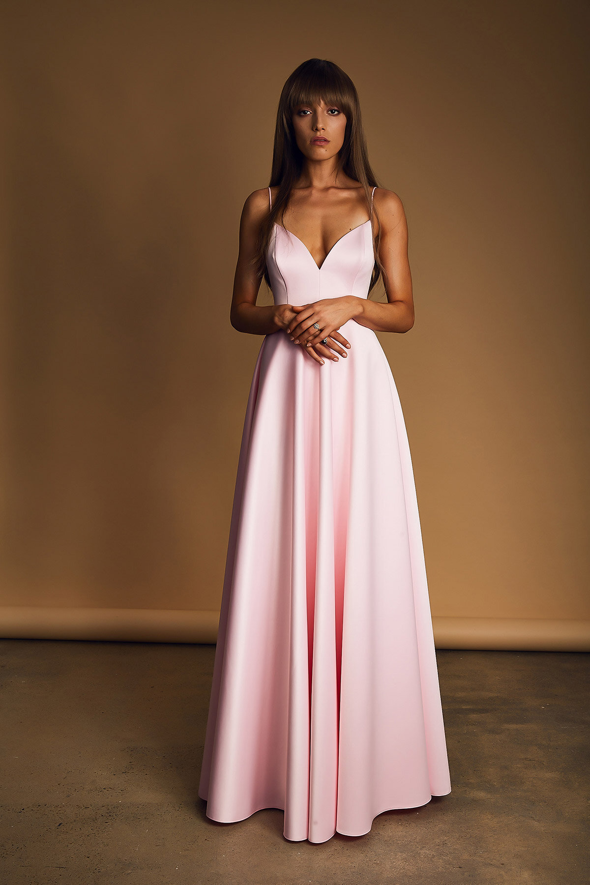 A Line V Neck Hot Pink Tulle Prom Dresses Formal Dresses-Pgmdress