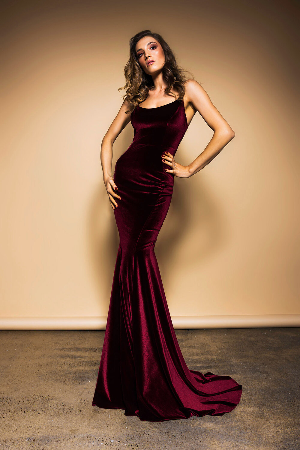 Velvet Gown, Designer Evening Gowns, Red Wine Velvet Mermaid Dress